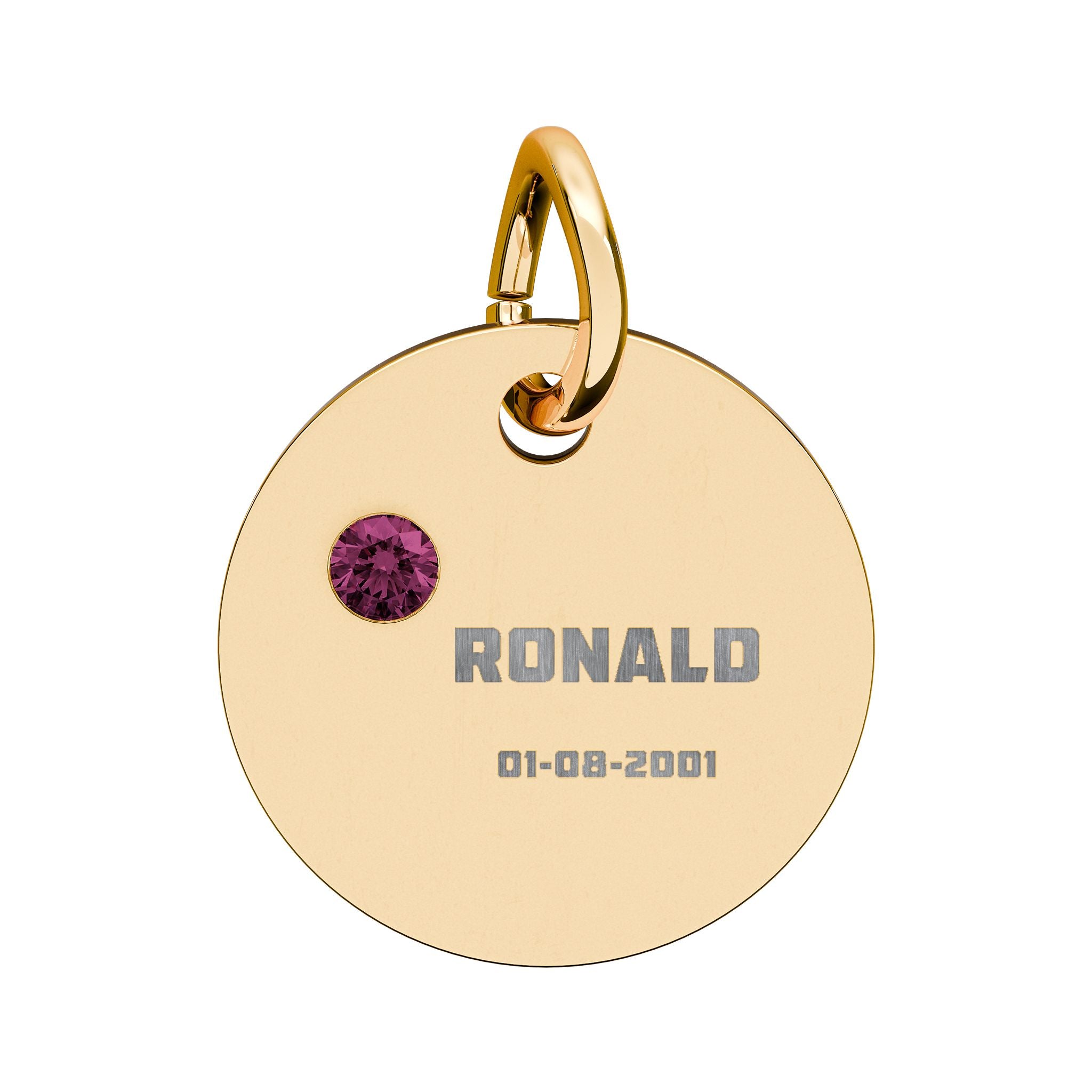 Personalised Circle Birthstone Charm, Bold Font, gold with colored birthstone (variant preview 3 of 13)