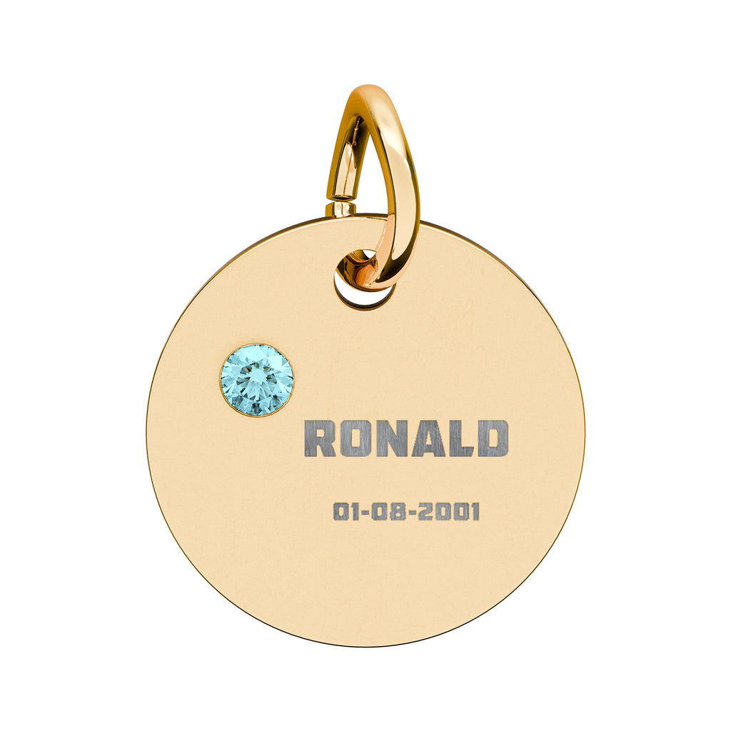 Personalised Circle Birthstone Charm, Bold Font, gold with colored birthstone (variant preview 4 of 13)