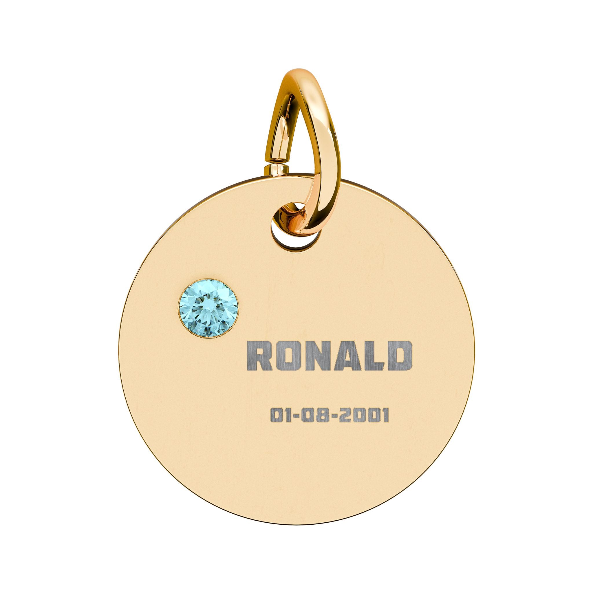 Personalised Circle Birthstone Charm, Bold Font, gold with colored birthstone (variant preview 4 of 13)