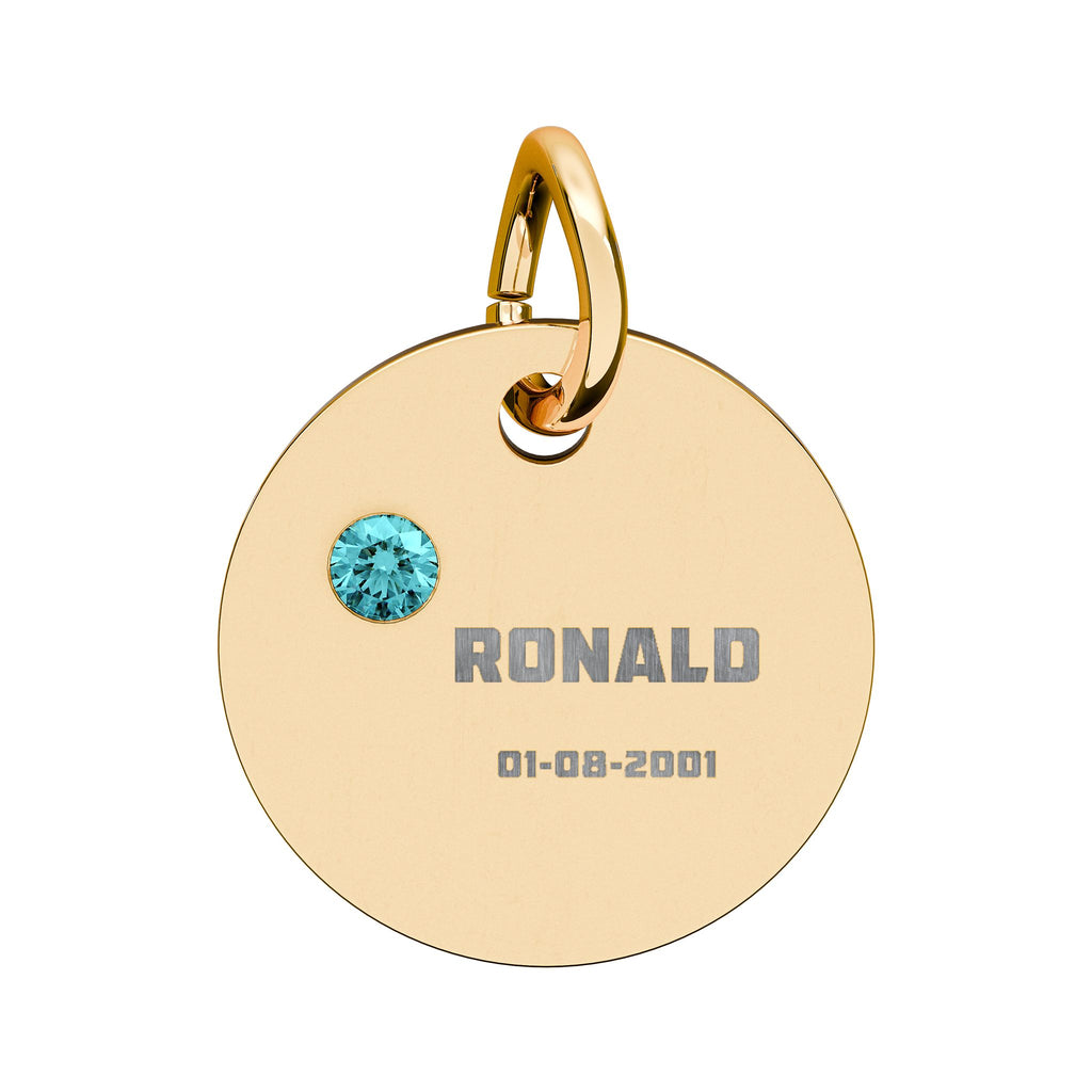 Personalised Circle Birthstone Charm, Bold Font, gold with colored birthstone (variant preview 5 of 13)