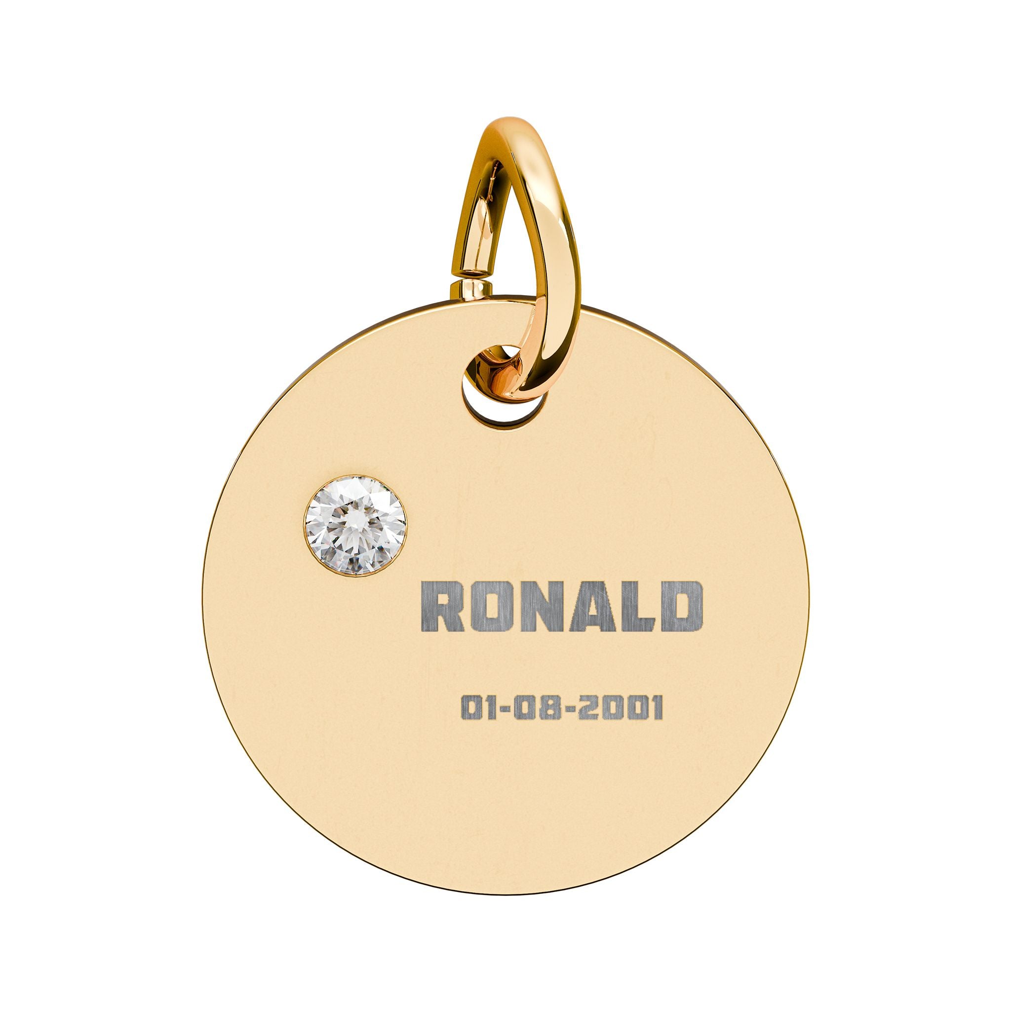 Personalised Circle Birthstone Charm, Bold Font, gold with colored birthstone (variant preview 6 of 13)