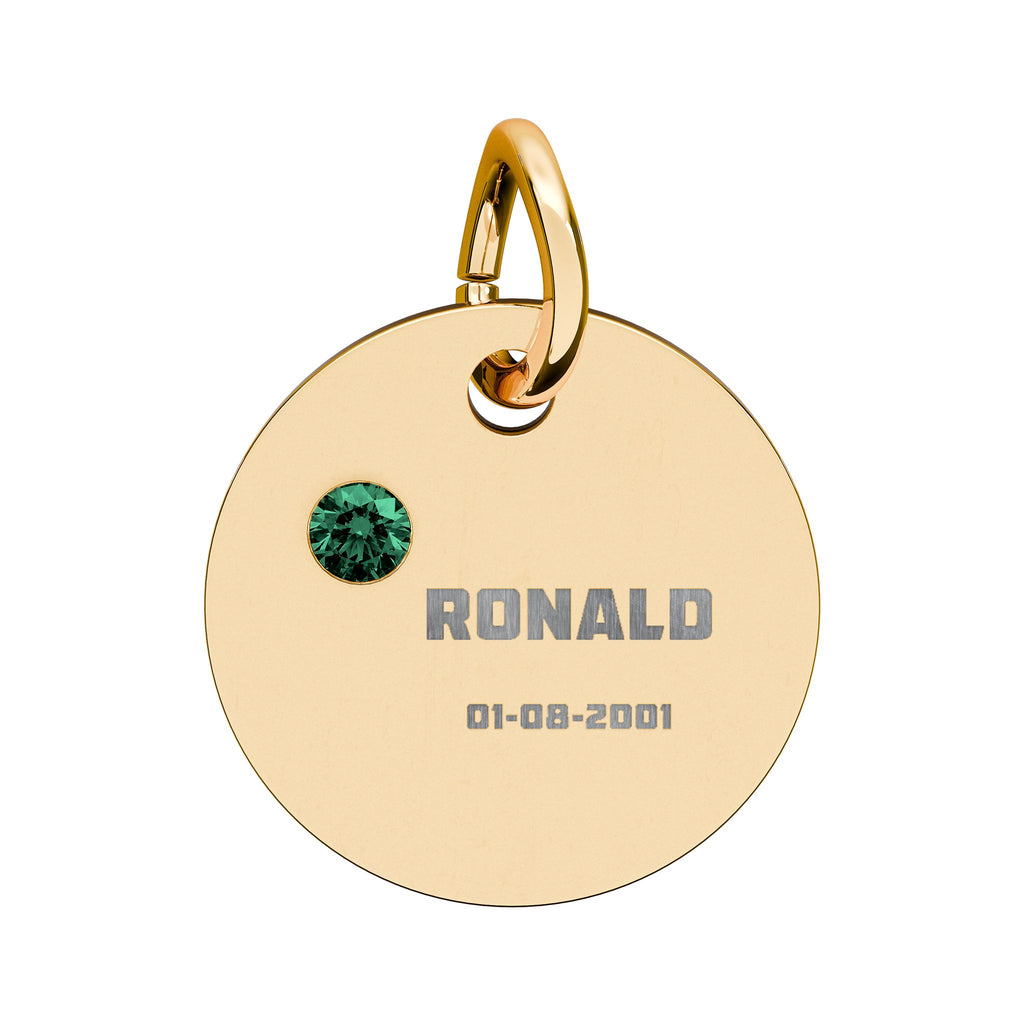 Personalised Circle Birthstone Charm, Bold Font, gold with colored birthstone (variant preview 7 of 13)
