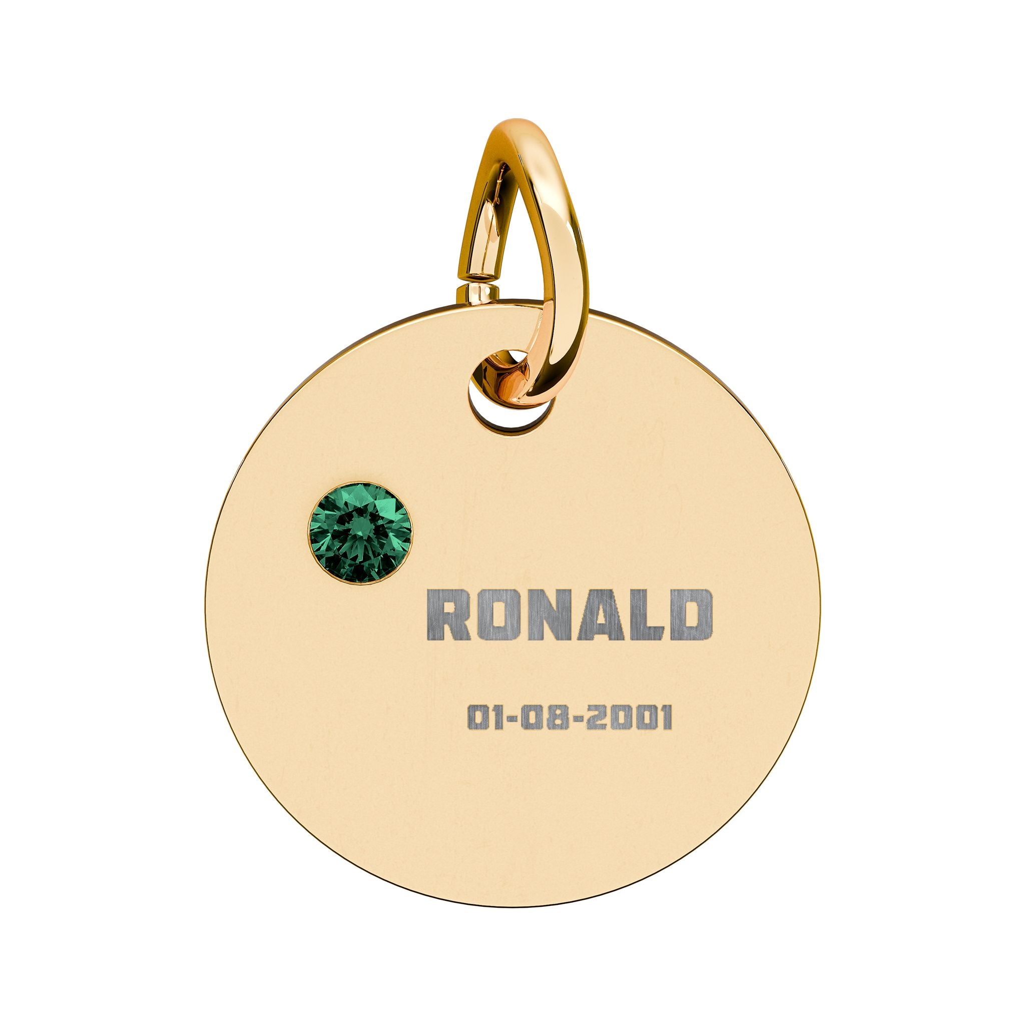 Personalised Circle Birthstone Charm, Bold Font, gold with colored birthstone (variant preview 7 of 13)
