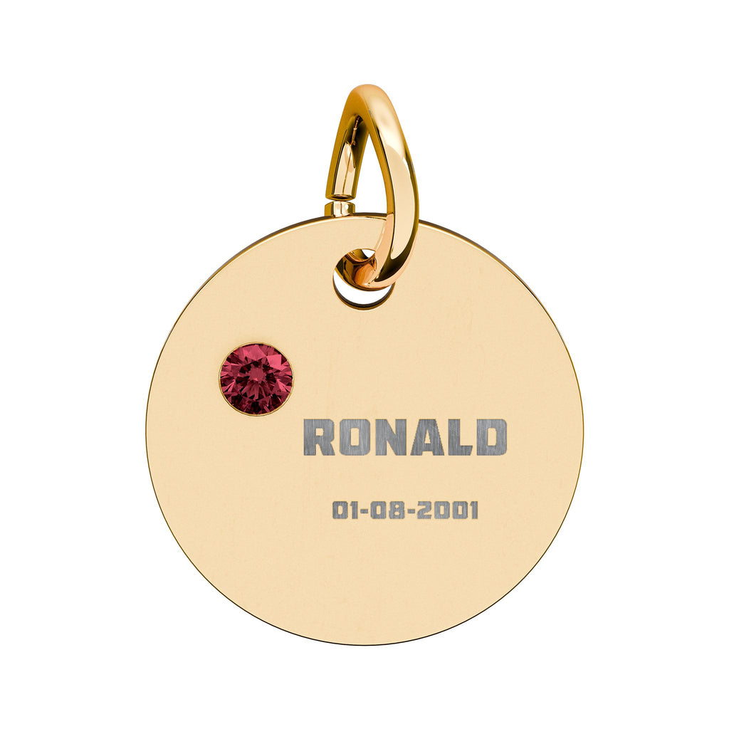 Personalised Circle Birthstone Charm, Bold Font, gold with colored birthstone (variant preview 8 of 13)