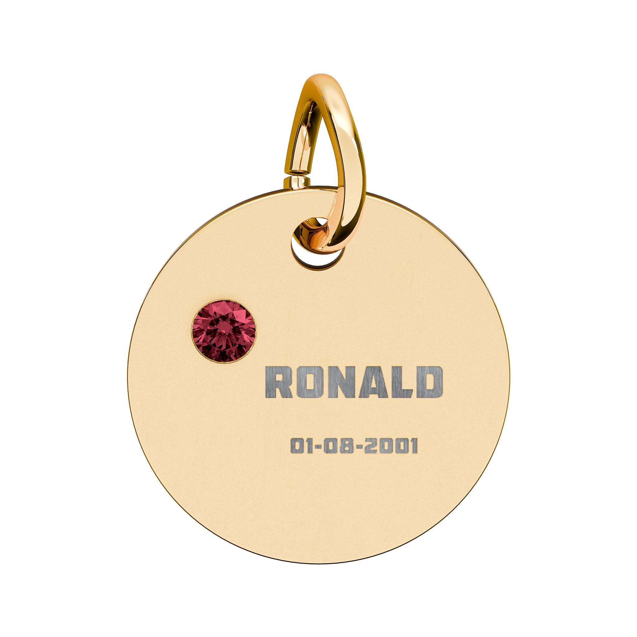 Personalised Circle Birthstone Charm, Bold Font, gold with colored birthstone (variant preview 8 of 13)