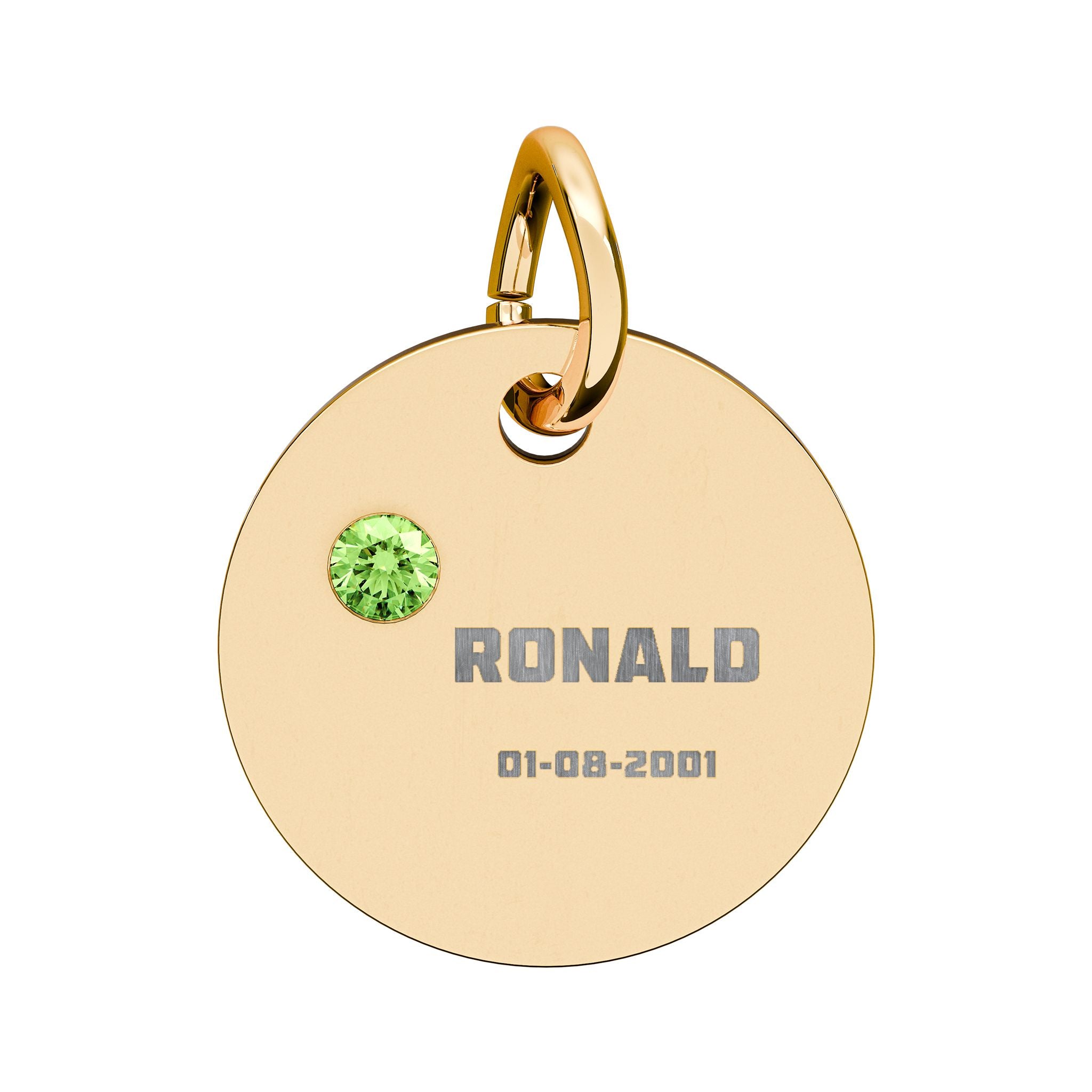 Personalised Circle Birthstone Charm, Bold Font, gold with colored birthstone (variant preview 9 of 13)