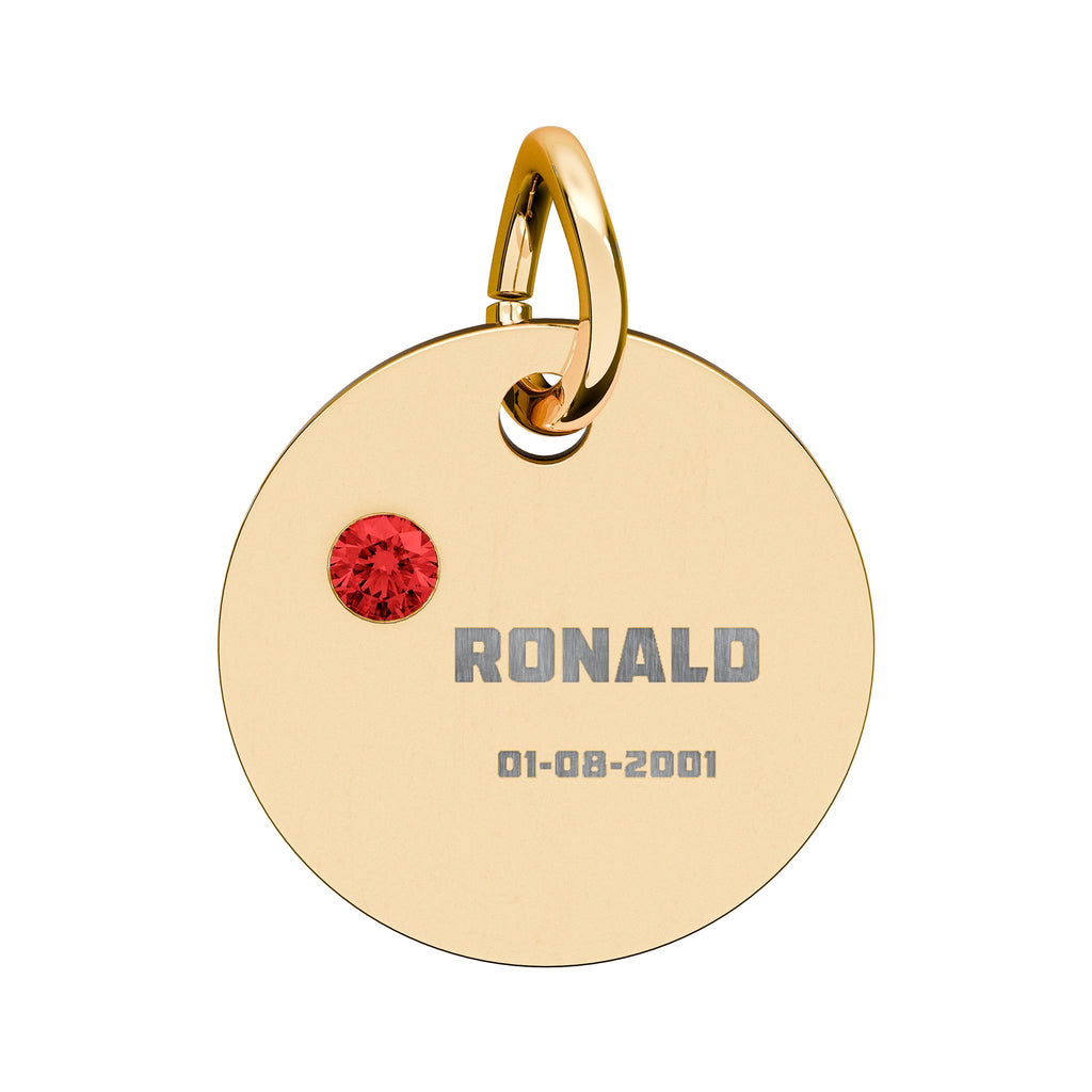 Personalised Circle Birthstone Charm, Bold Font, gold with colored birthstone (variant preview 10 of 13)
