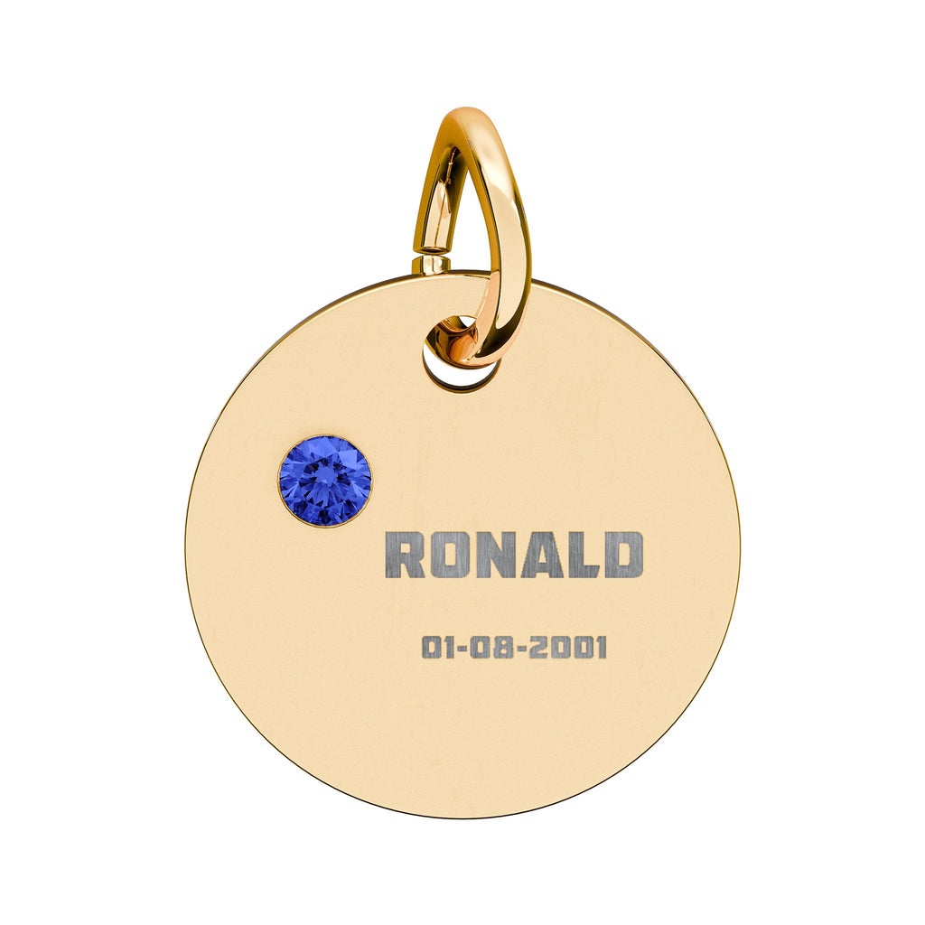 Personalised Circle Birthstone Charm, Bold Font, gold with colored birthstone (variant preview 11 of 13)