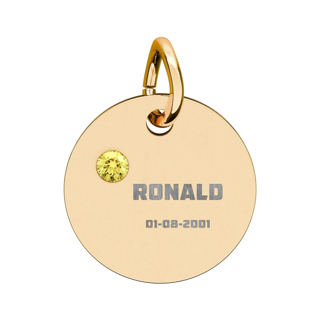 Personalised Circle Birthstone Charm, Bold Font, gold with colored birthstone (variant preview 12 of 13)