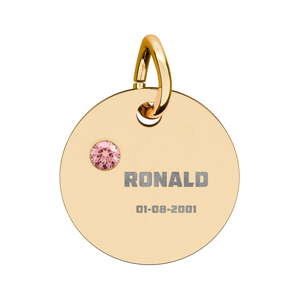 Personalised Circle Birthstone Charm, Bold Font, gold with colored birthstone (variant preview 13 of 13)