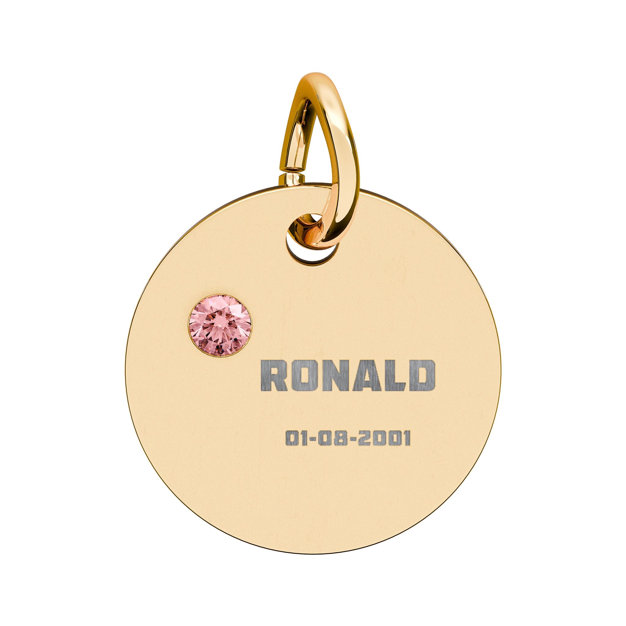 Personalised Circle Birthstone Charm, Bold Font, gold with colored birthstone (variant preview 13 of 13)