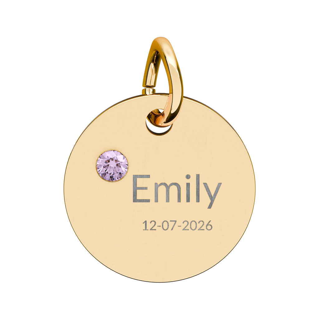 Personalised Circle Birthstone Charm, Modern Font, gold with colored birthstone (variant preview 2 of 13)