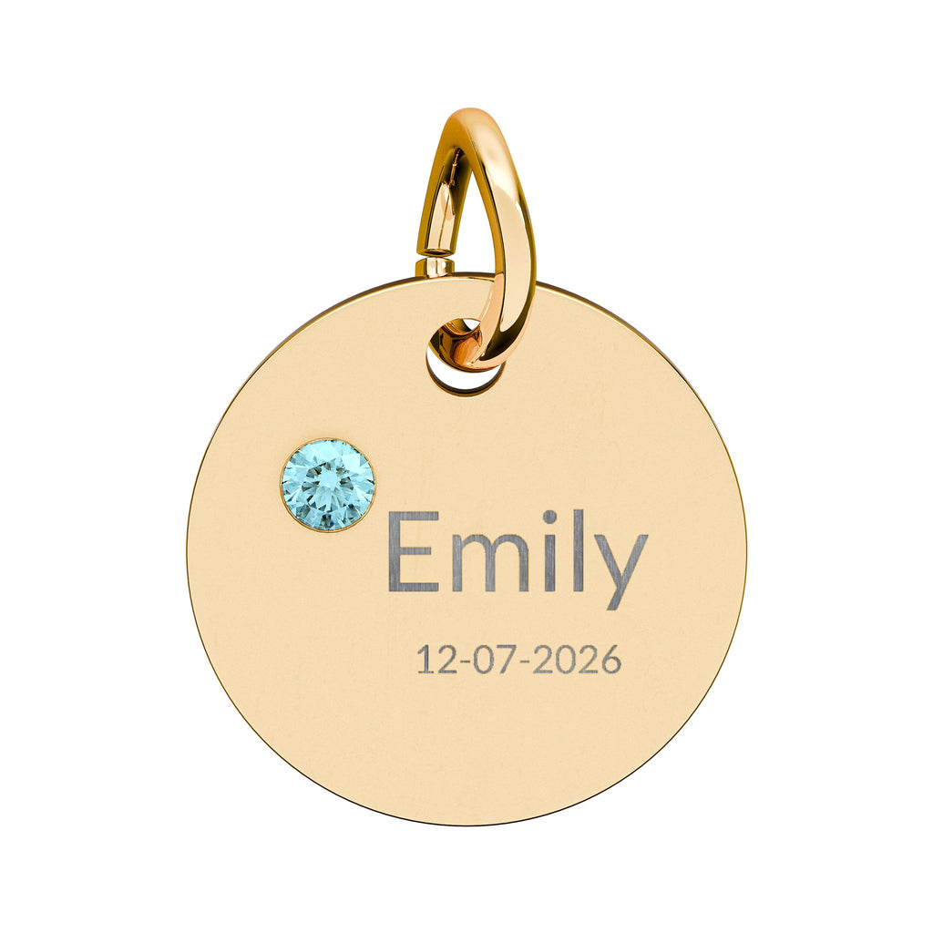 Personalised Circle Birthstone Charm, Modern Font, gold with colored birthstone (variant preview 4 of 13)