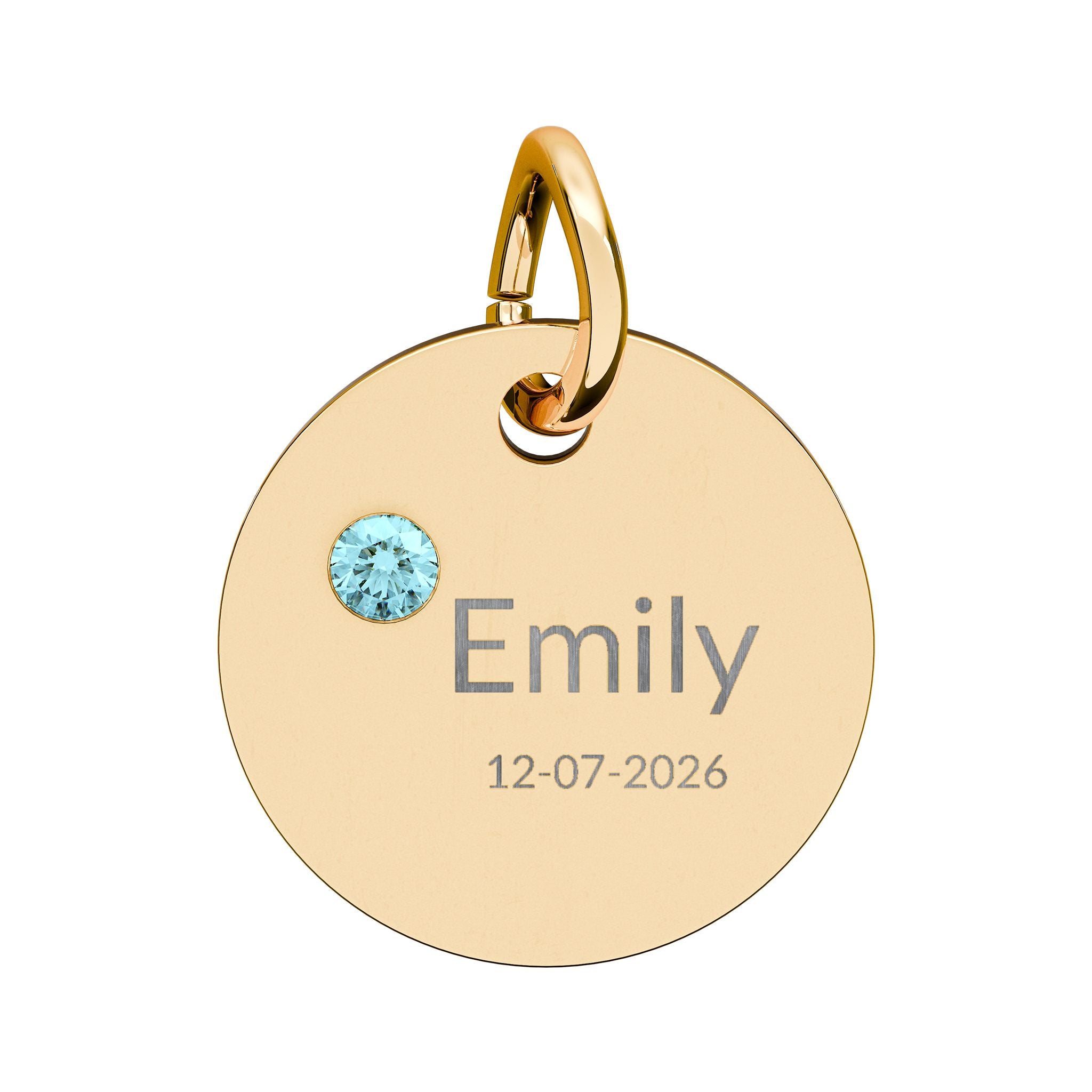 Personalised Circle Birthstone Charm, Modern Font, gold with colored birthstone (variant preview 4 of 13)