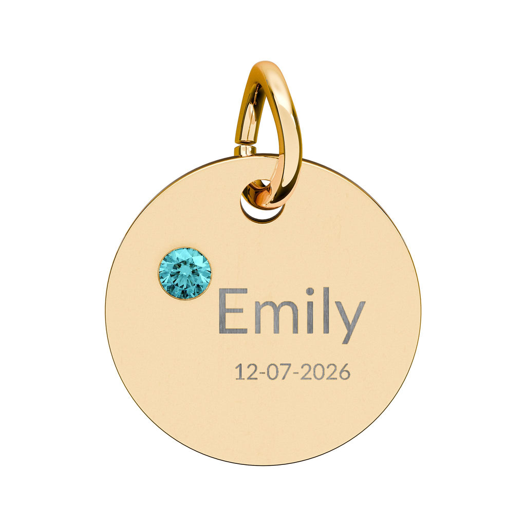 Personalised Circle Birthstone Charm, Modern Font, gold with colored birthstone (variant preview 5 of 13)
