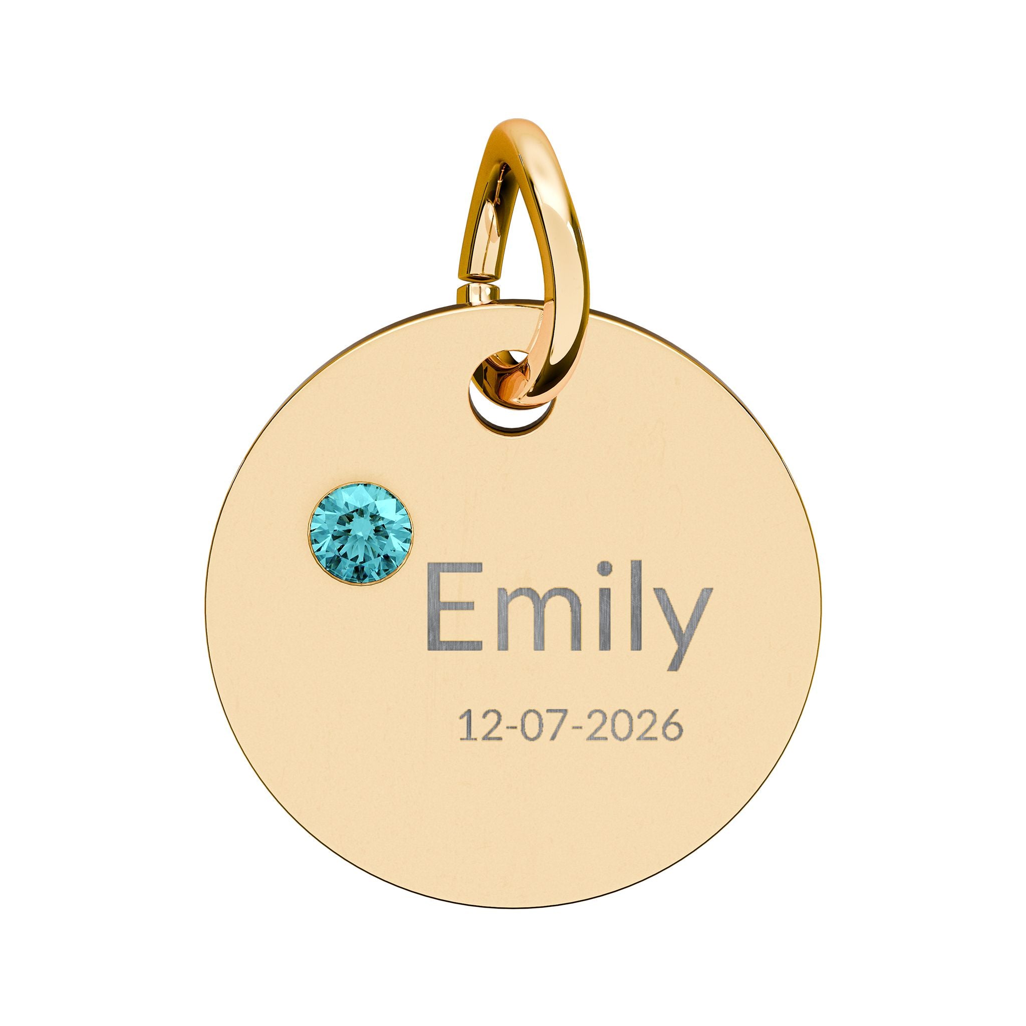 Personalised Circle Birthstone Charm, Modern Font, gold with colored birthstone (variant preview 5 of 13)