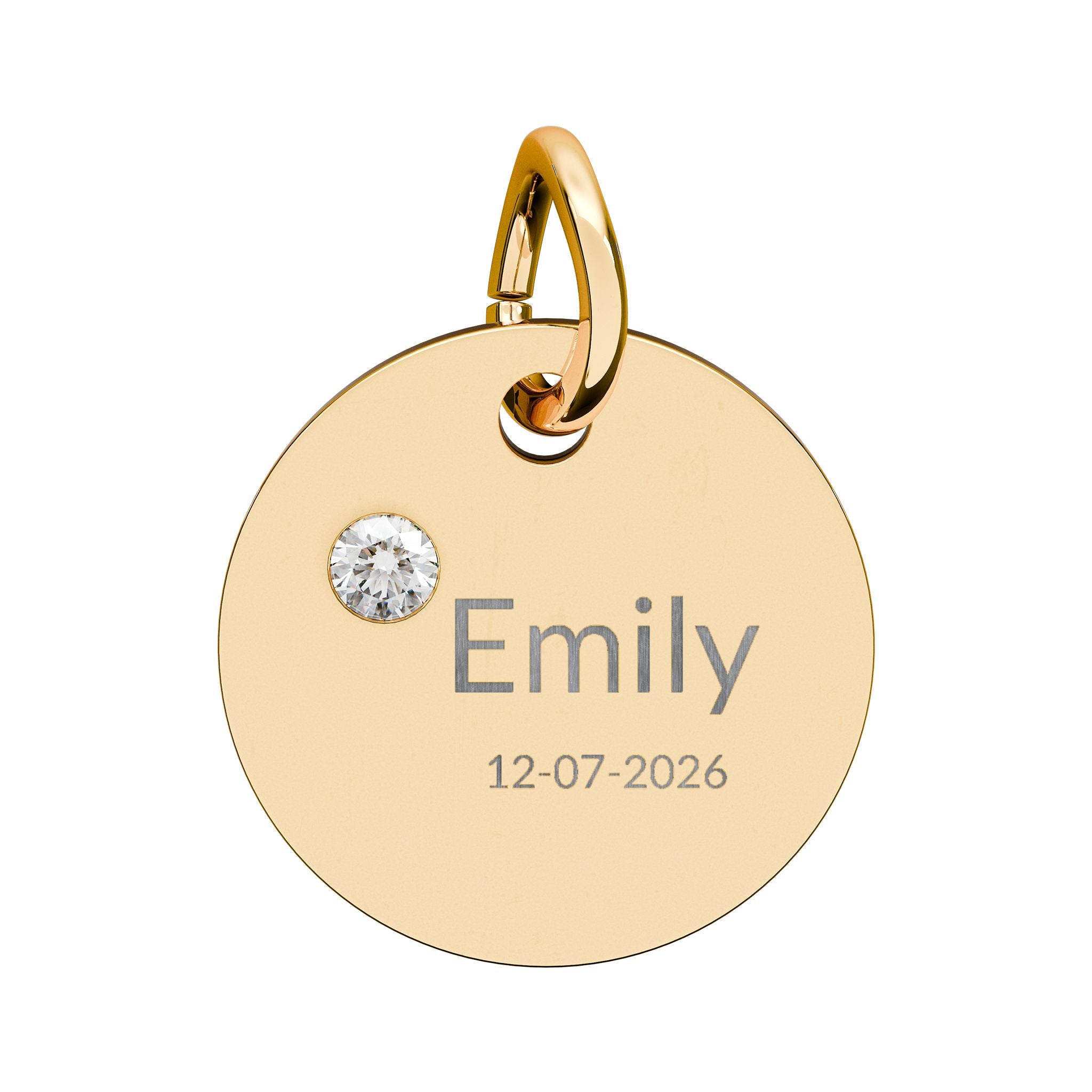 Personalised Circle Birthstone Charm, Modern Font, gold with colored birthstone (variant preview 6 of 13)