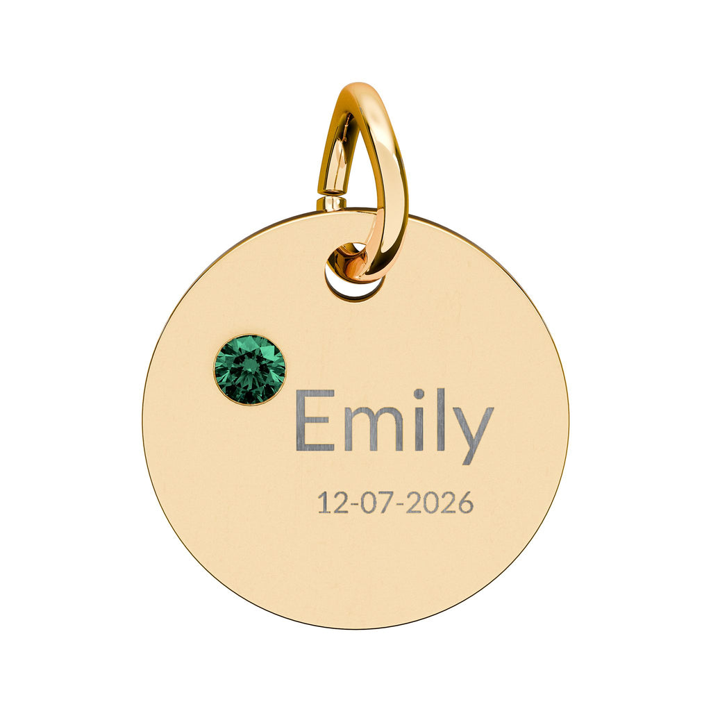 Personalised Circle Birthstone Charm, Modern Font, gold with colored birthstone (variant preview 7 of 13)
