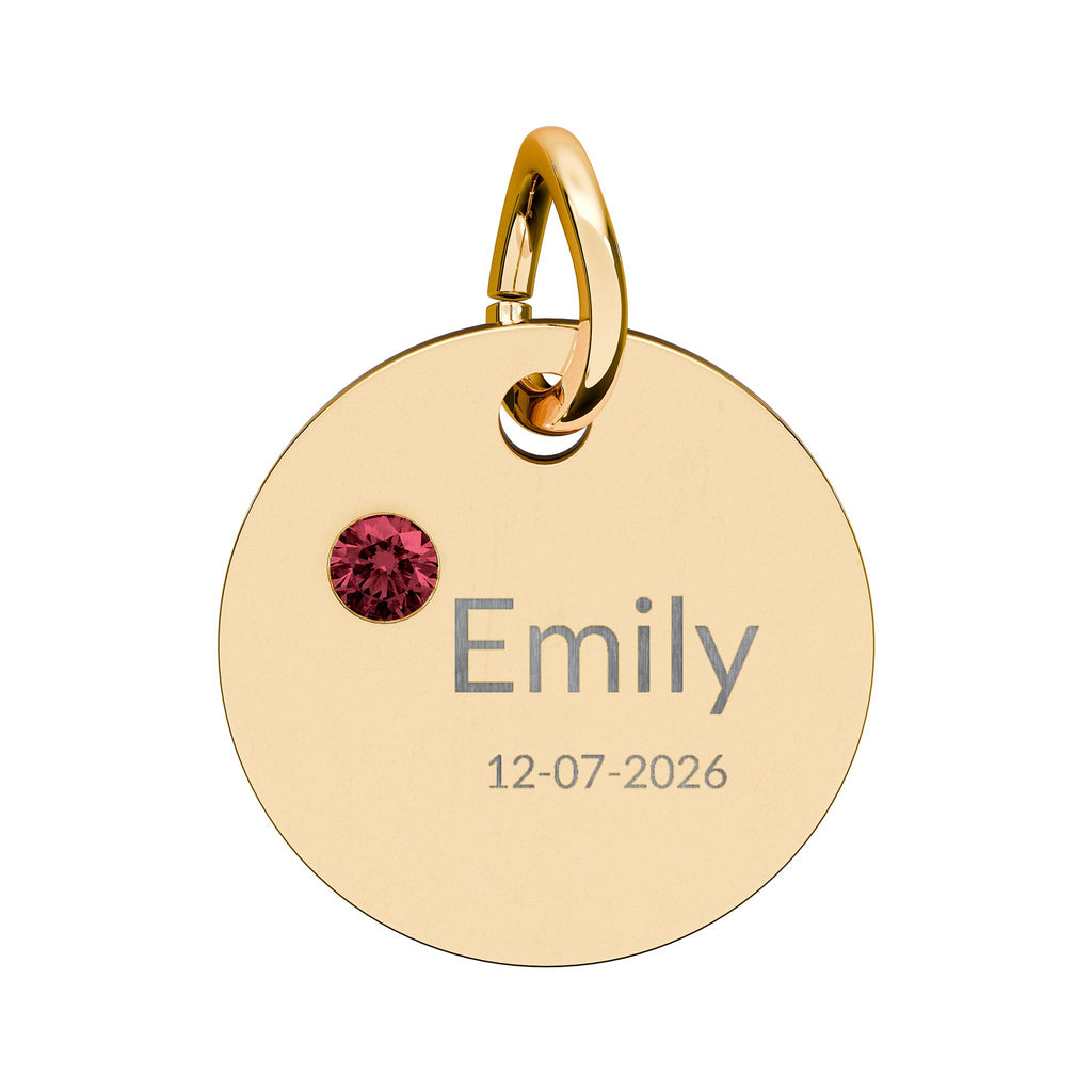 Personalised Circle Birthstone Charm, Modern Font, gold with colored birthstone (variant preview 8 of 13)