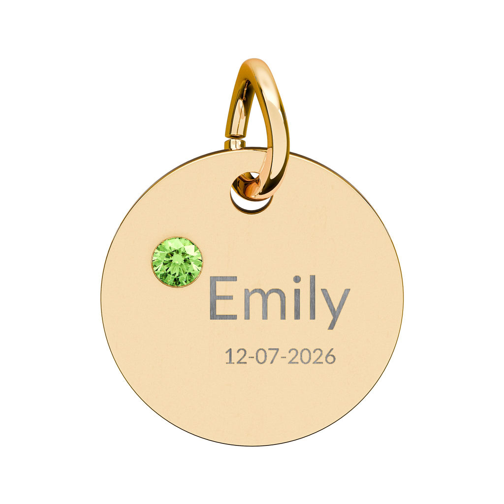 Personalised Circle Birthstone Charm, Modern Font, gold with colored birthstone (variant preview 9 of 13)