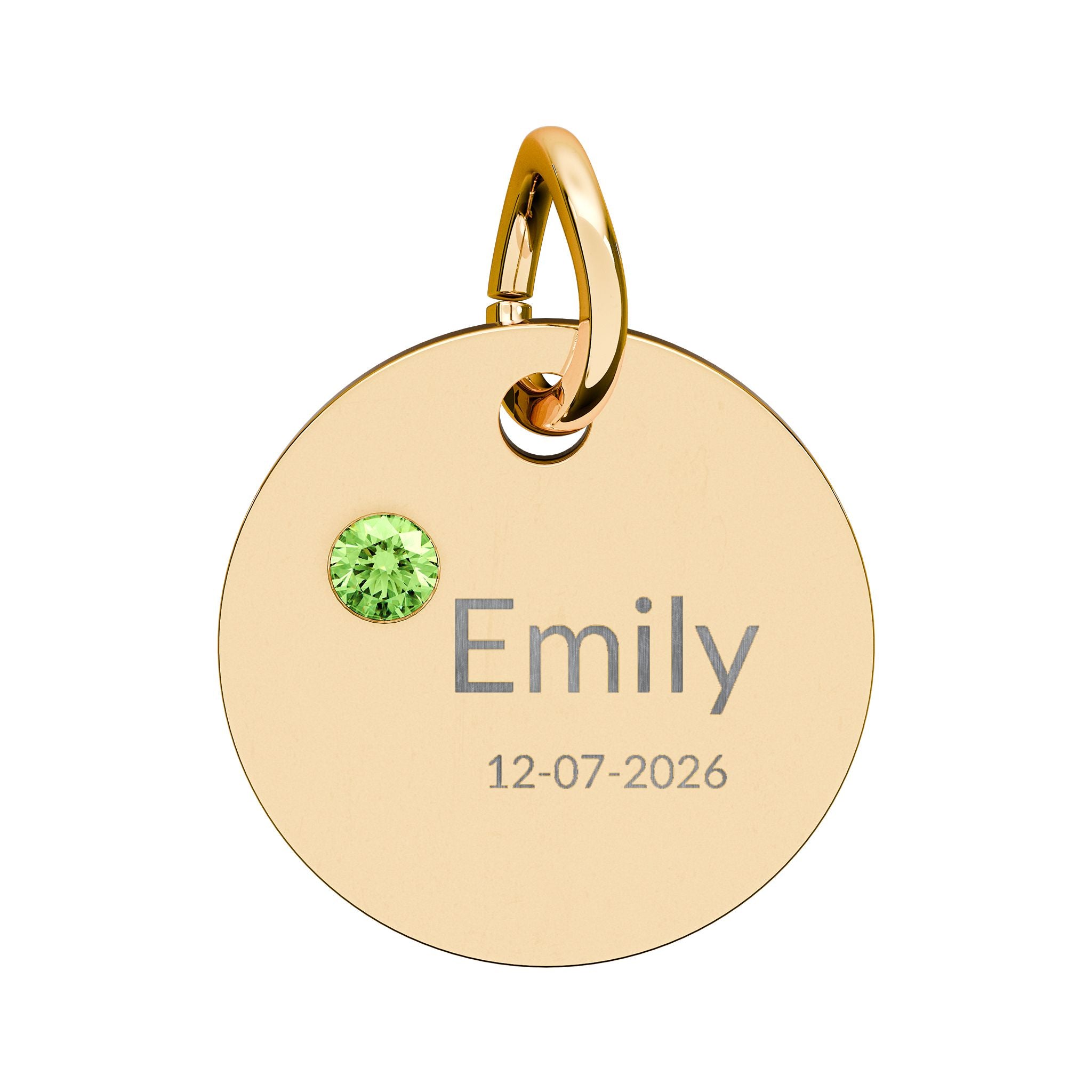 Personalised Circle Birthstone Charm, Modern Font, gold with colored birthstone (variant preview 9 of 13)