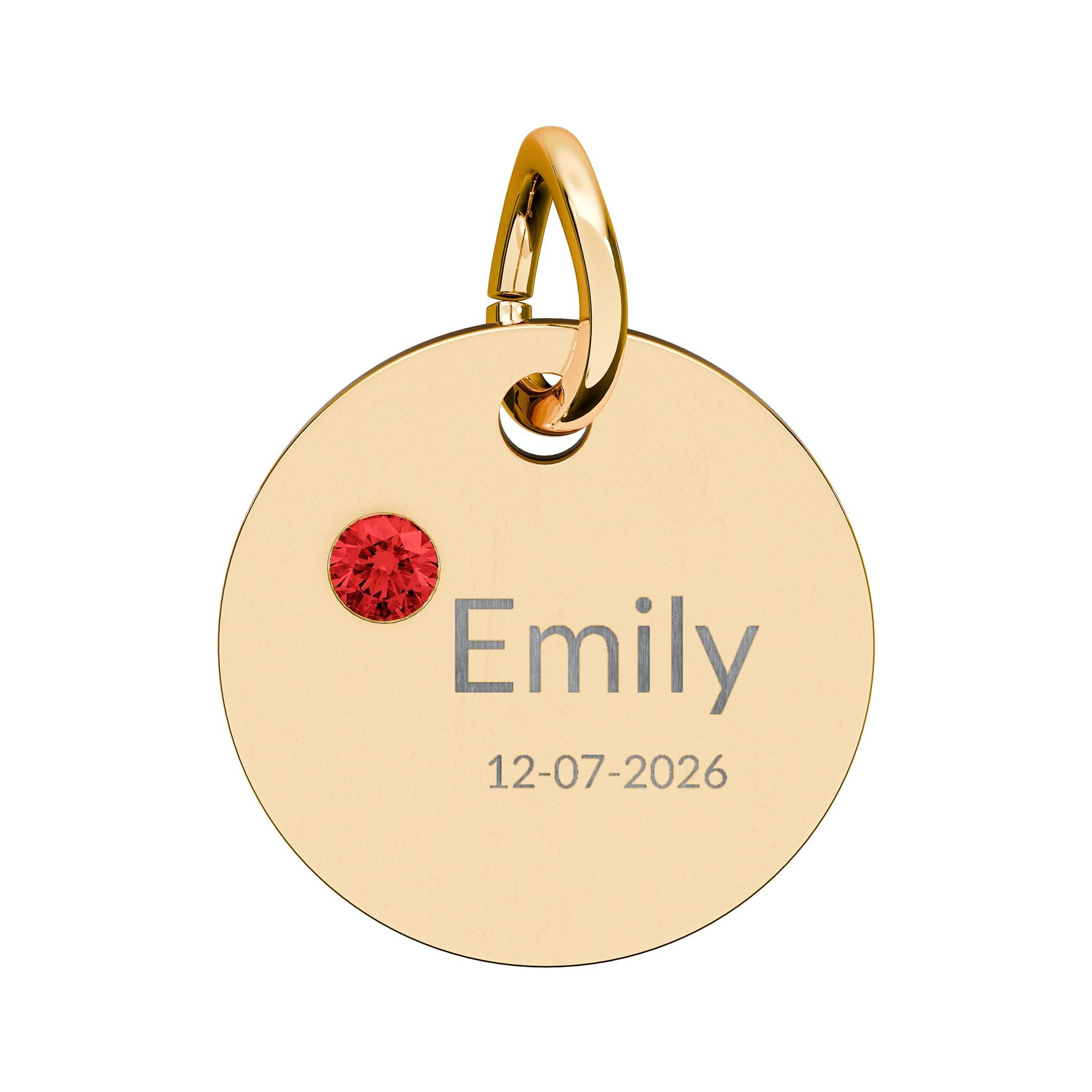Personalised Circle Birthstone Charm, Modern Font, gold with colored birthstone (variant preview 10 of 13)