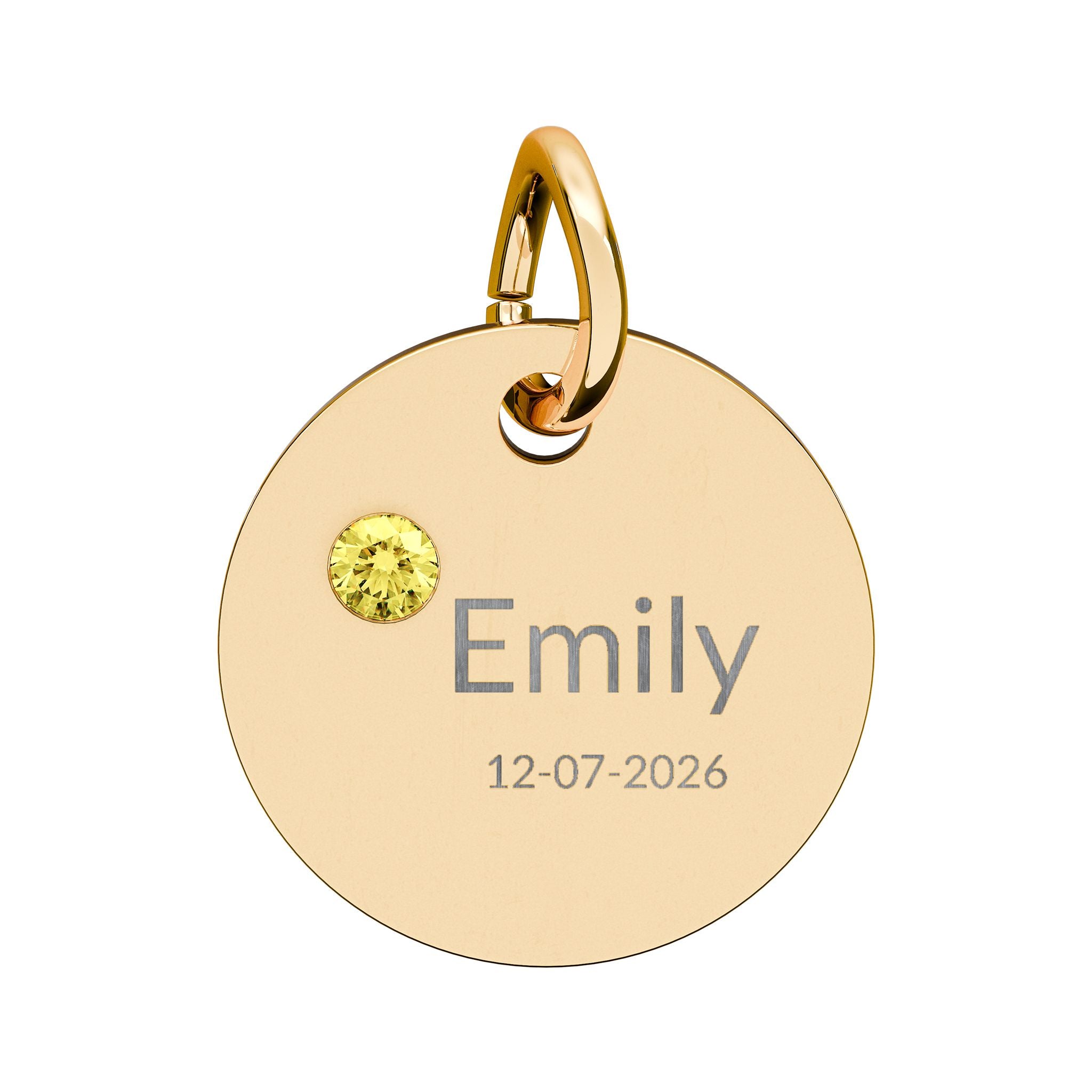 Personalised Circle Birthstone Charm, Modern Font, gold with colored birthstone (variant preview 12 of 13)