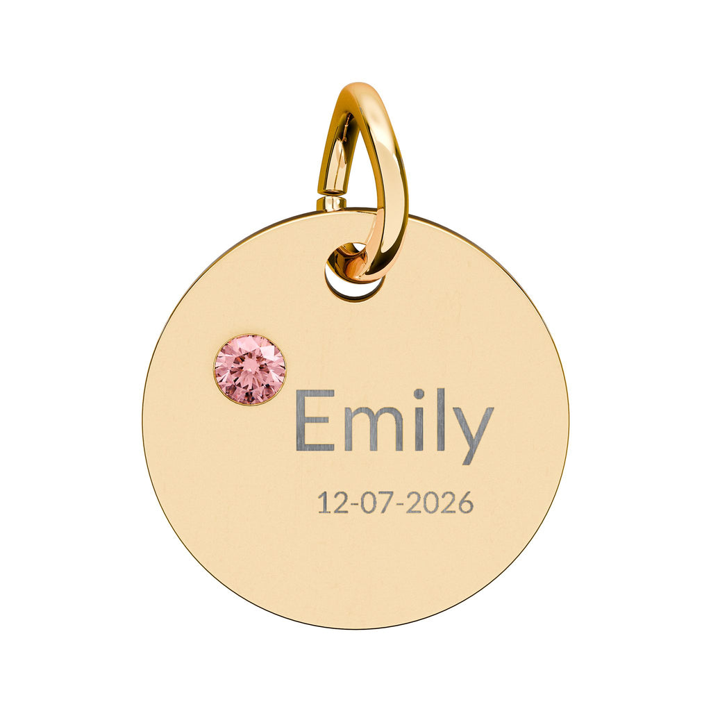 Personalised Circle Birthstone Charm, Modern Font, gold with colored birthstone (variant preview 13 of 13)