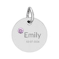 Personalised Circle Birthstone Charm, Modern Font, stainless steel with Alexandrite birthstone
