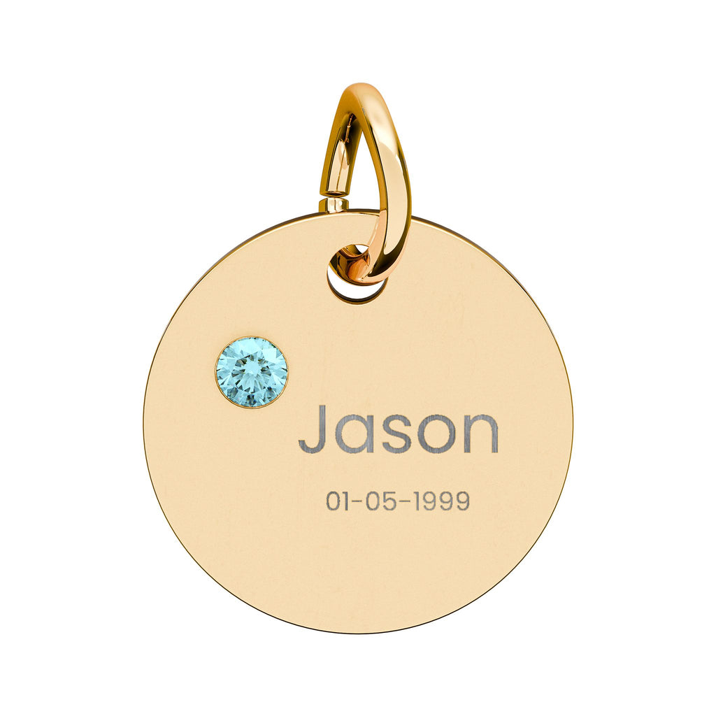 Personalised Circle Birthstone Charm, Rounded Font, gold with colored birthstone (variant preview 3 of 13)
