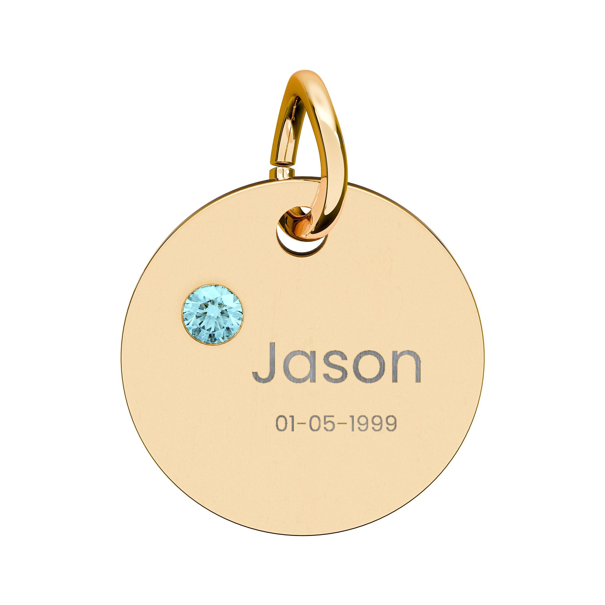 Personalised Circle Birthstone Charm, Rounded Font, gold with colored birthstone (variant preview 3 of 13)