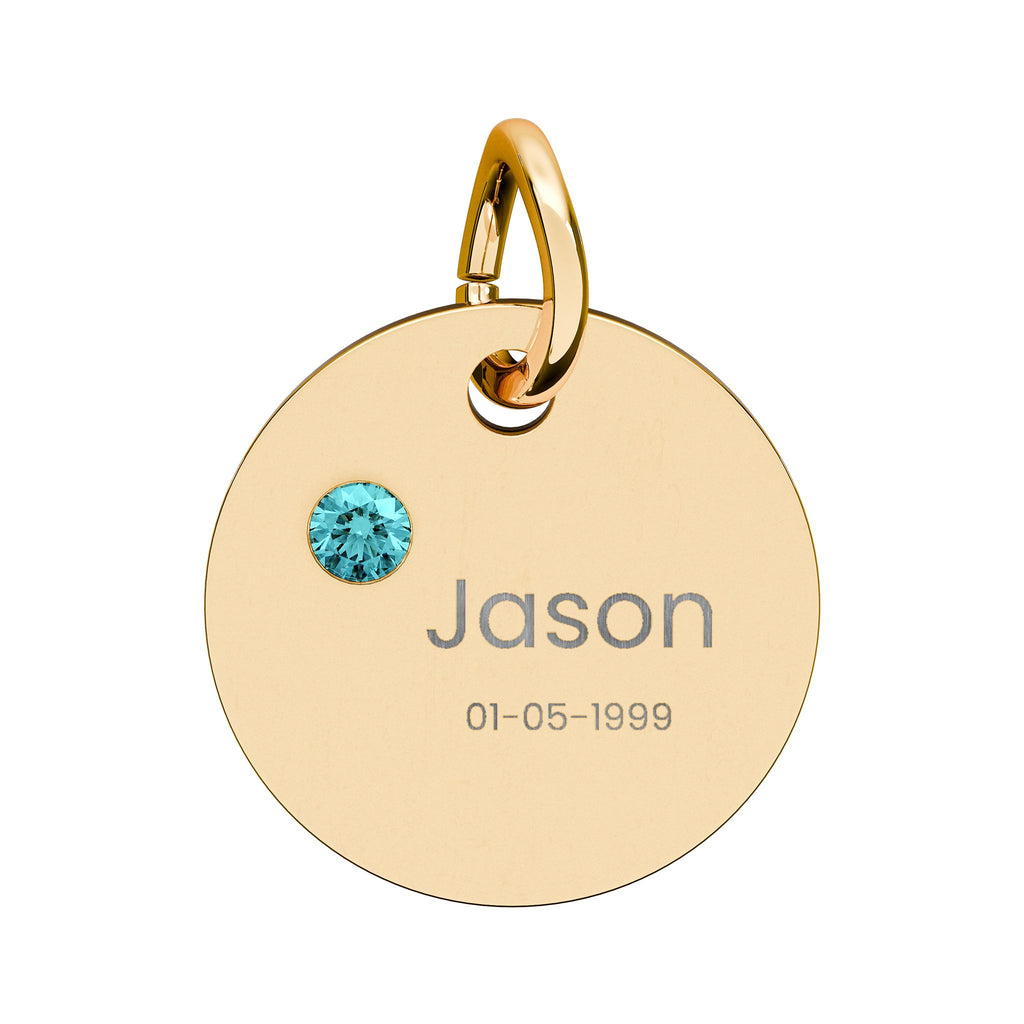 Personalised Circle Birthstone Charm, Rounded Font, gold with colored birthstone (variant preview 4 of 13)