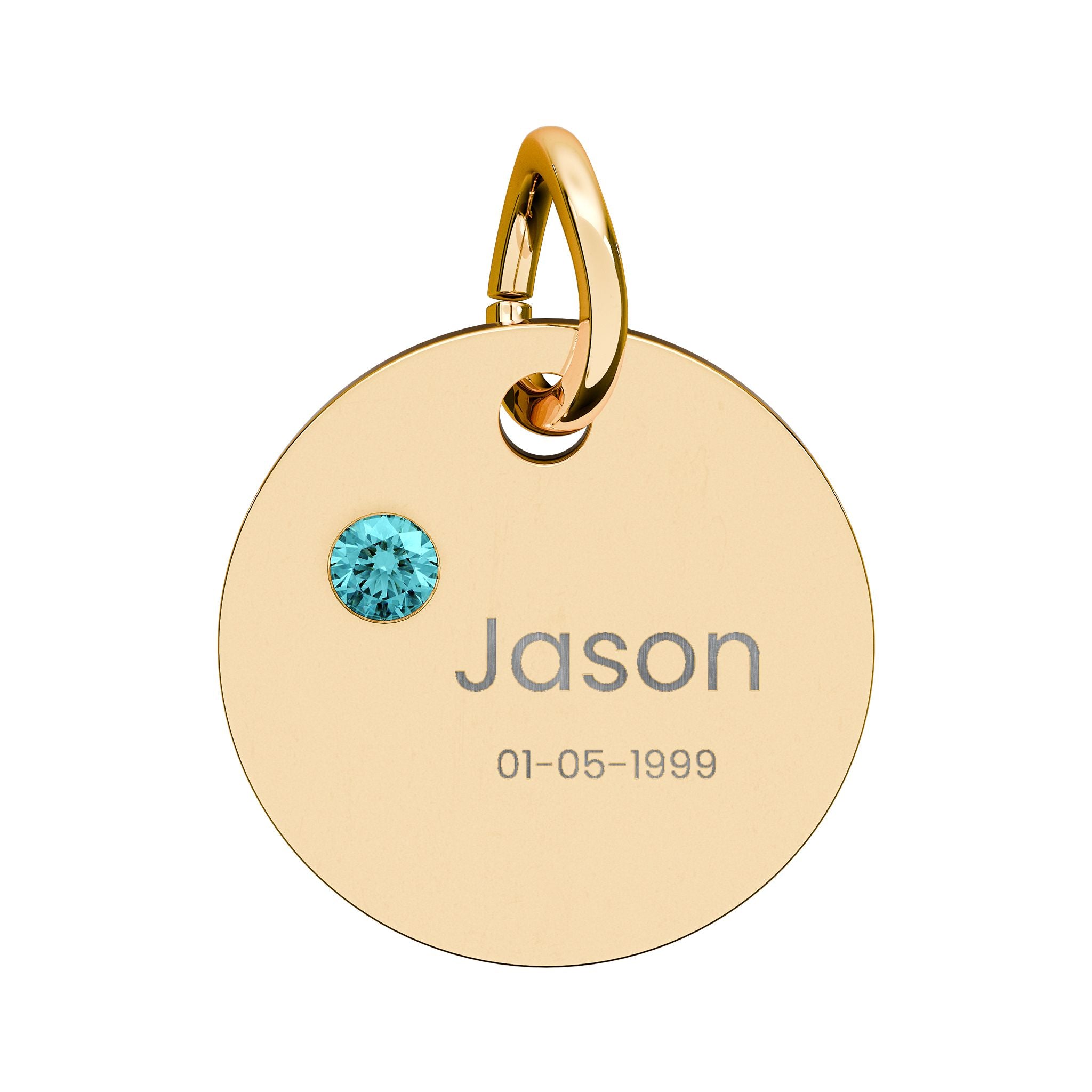 Personalised Circle Birthstone Charm, Rounded Font, gold with colored birthstone (variant preview 4 of 13)