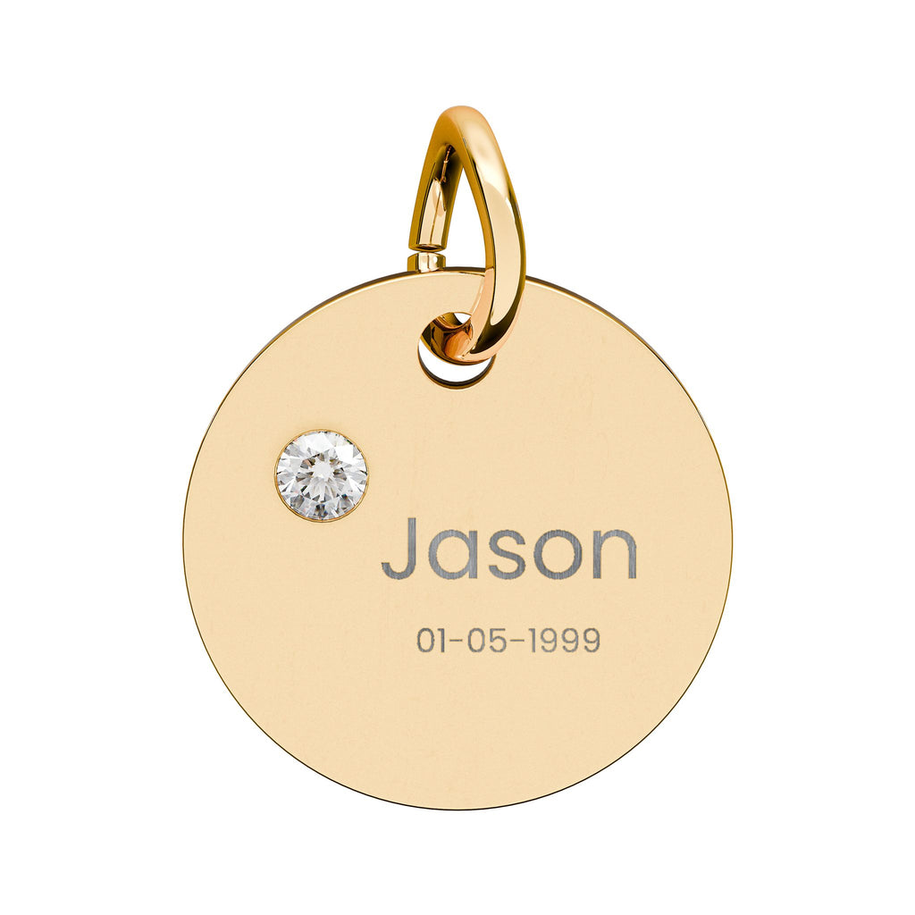Personalised Circle Birthstone Charm, Rounded Font, gold with colored birthstone (variant preview 5 of 13)