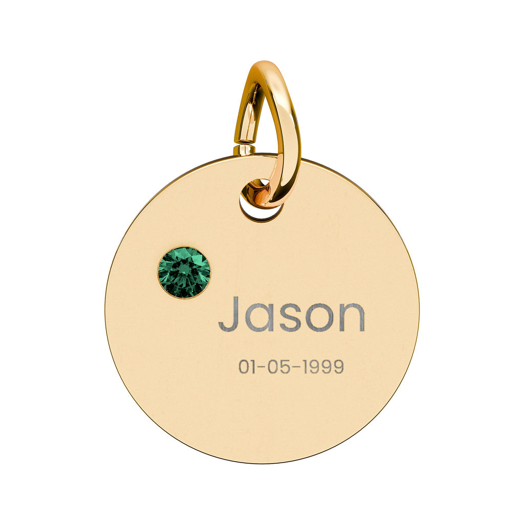 Personalised Circle Birthstone Charm, Rounded Font, gold with colored birthstone (variant preview 6 of 13)