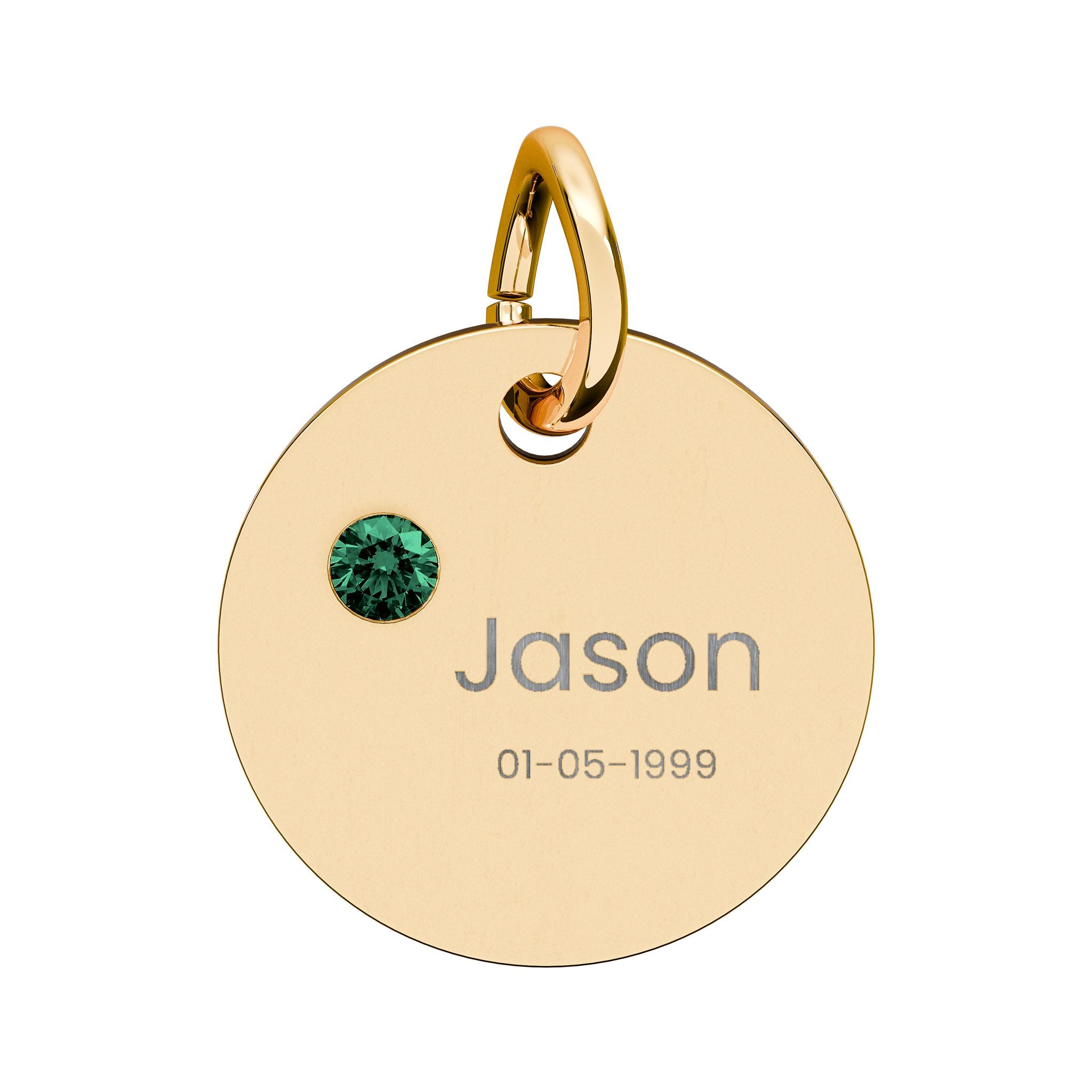 Personalised Circle Birthstone Charm, Rounded Font, gold with colored birthstone (variant preview 6 of 13)