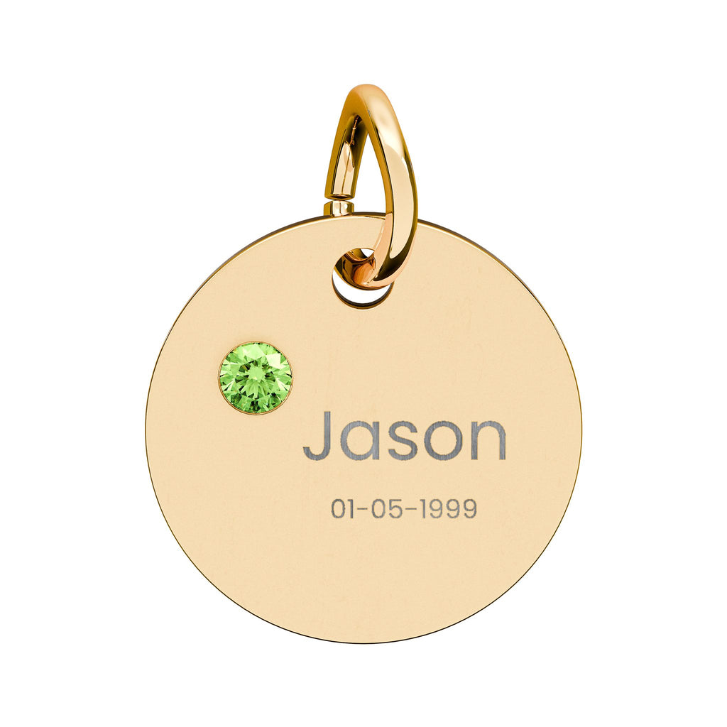 Personalised Circle Birthstone Charm, Rounded Font, gold with colored birthstone (variant preview 8 of 13)