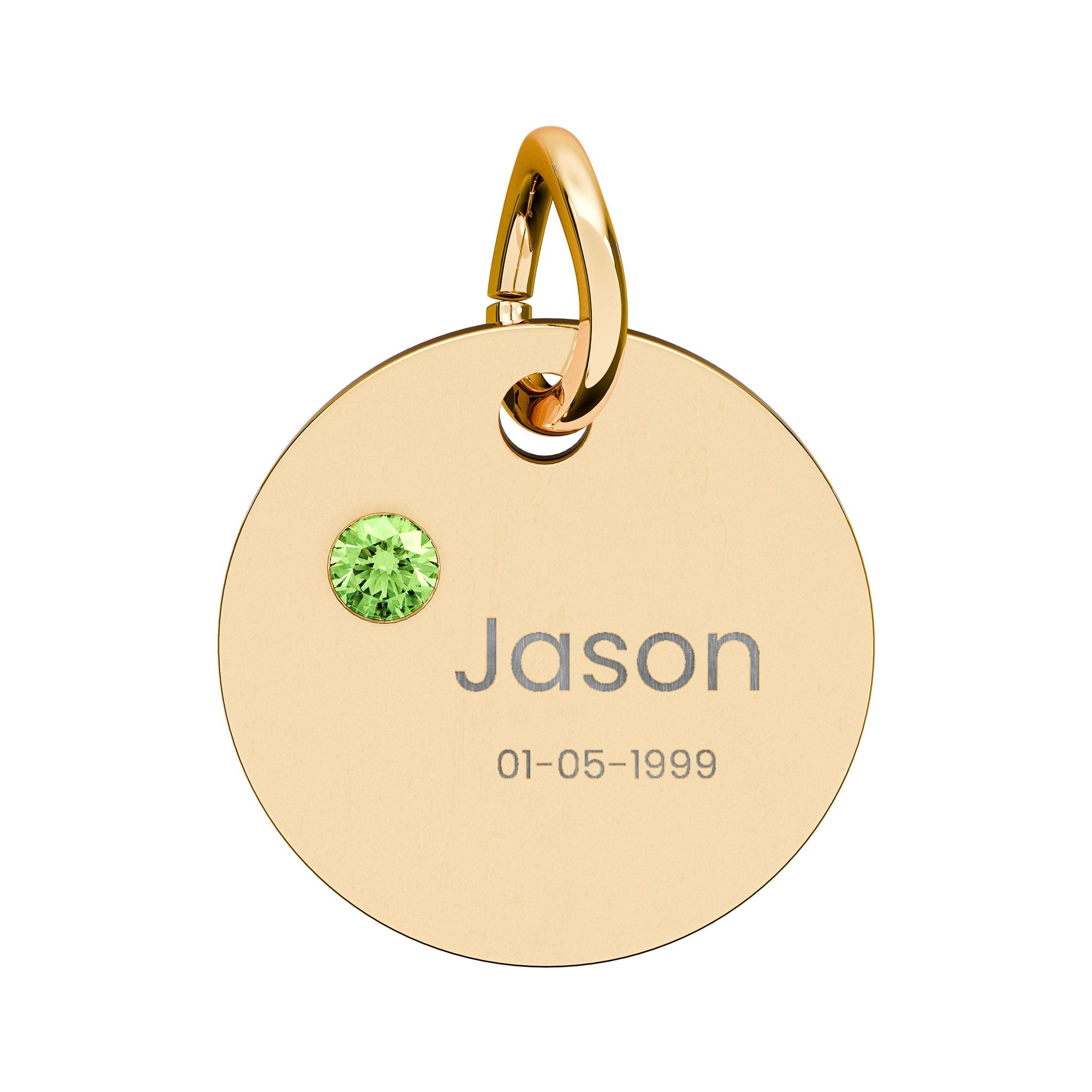 Personalised Circle Birthstone Charm, Rounded Font, gold with colored birthstone (variant preview 8 of 13)