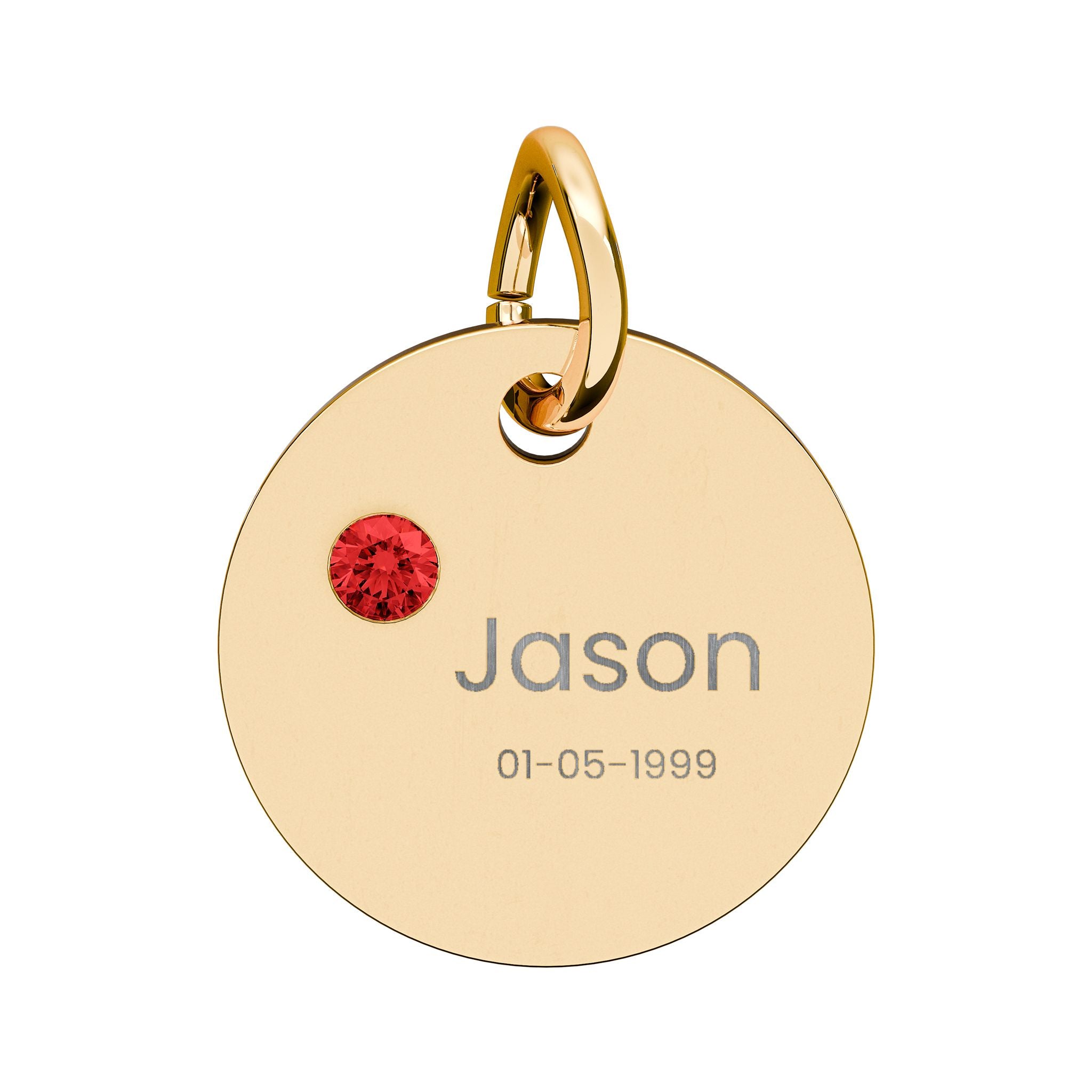 Personalised Circle Birthstone Charm, Rounded Font, gold with colored birthstone (variant preview 9 of 13)