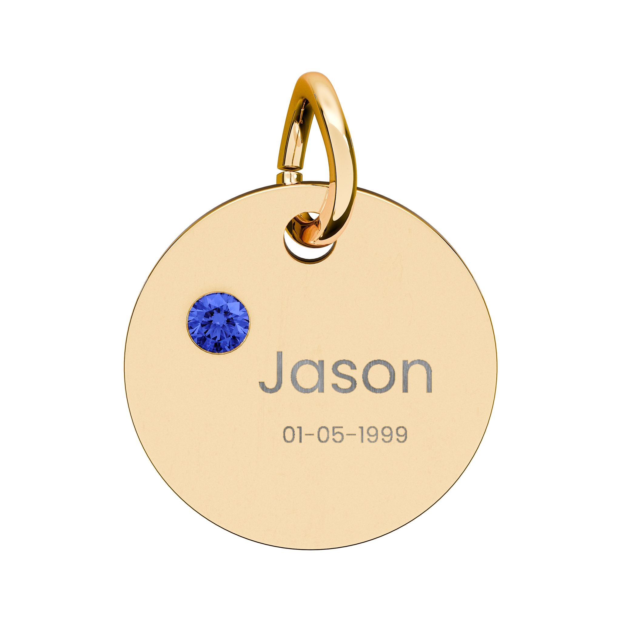 Personalised Circle Birthstone Charm, Rounded Font, gold with colored birthstone (variant preview 10 of 13)