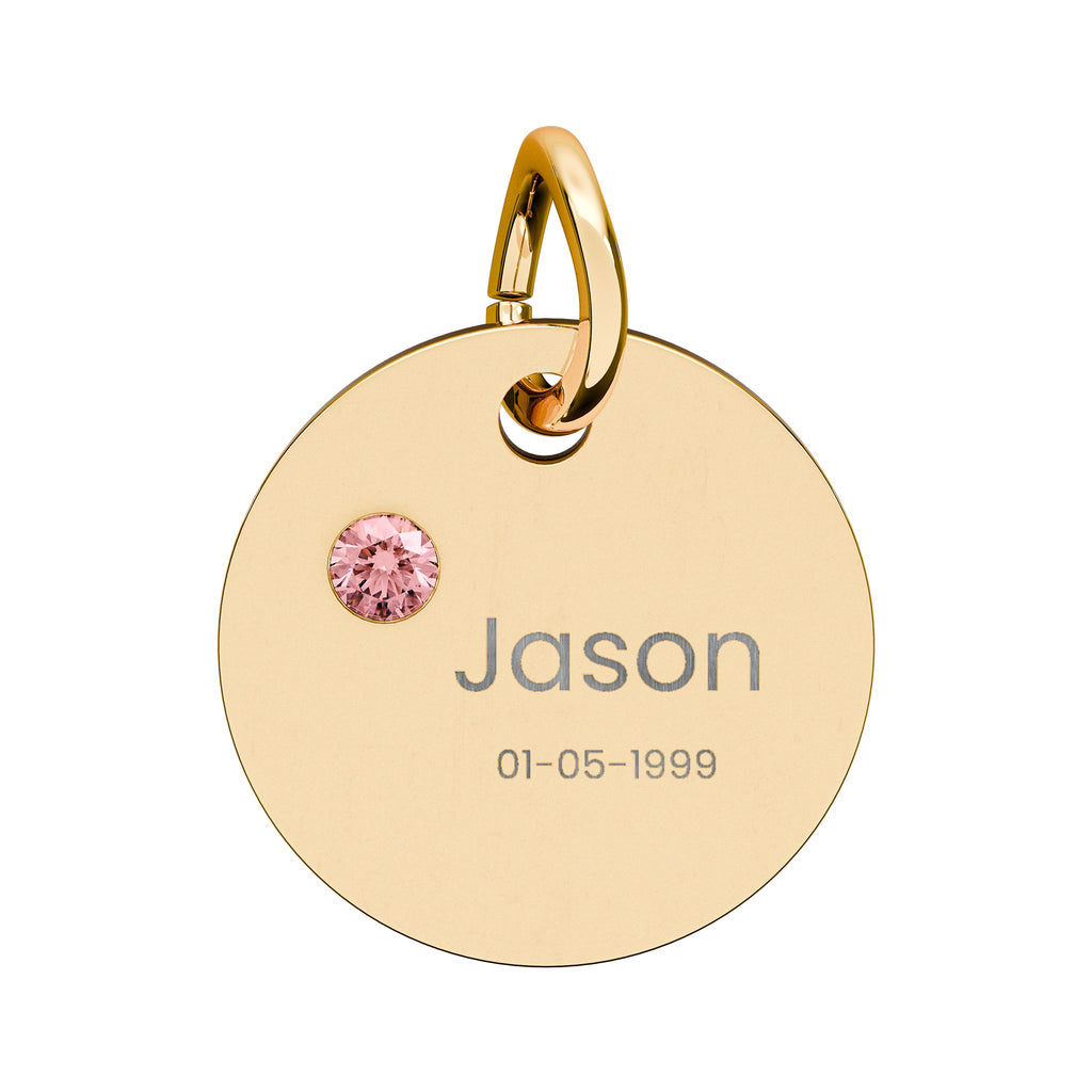 Personalised Circle Birthstone Charm, Rounded Font, gold with colored birthstone (variant preview 12 of 13)