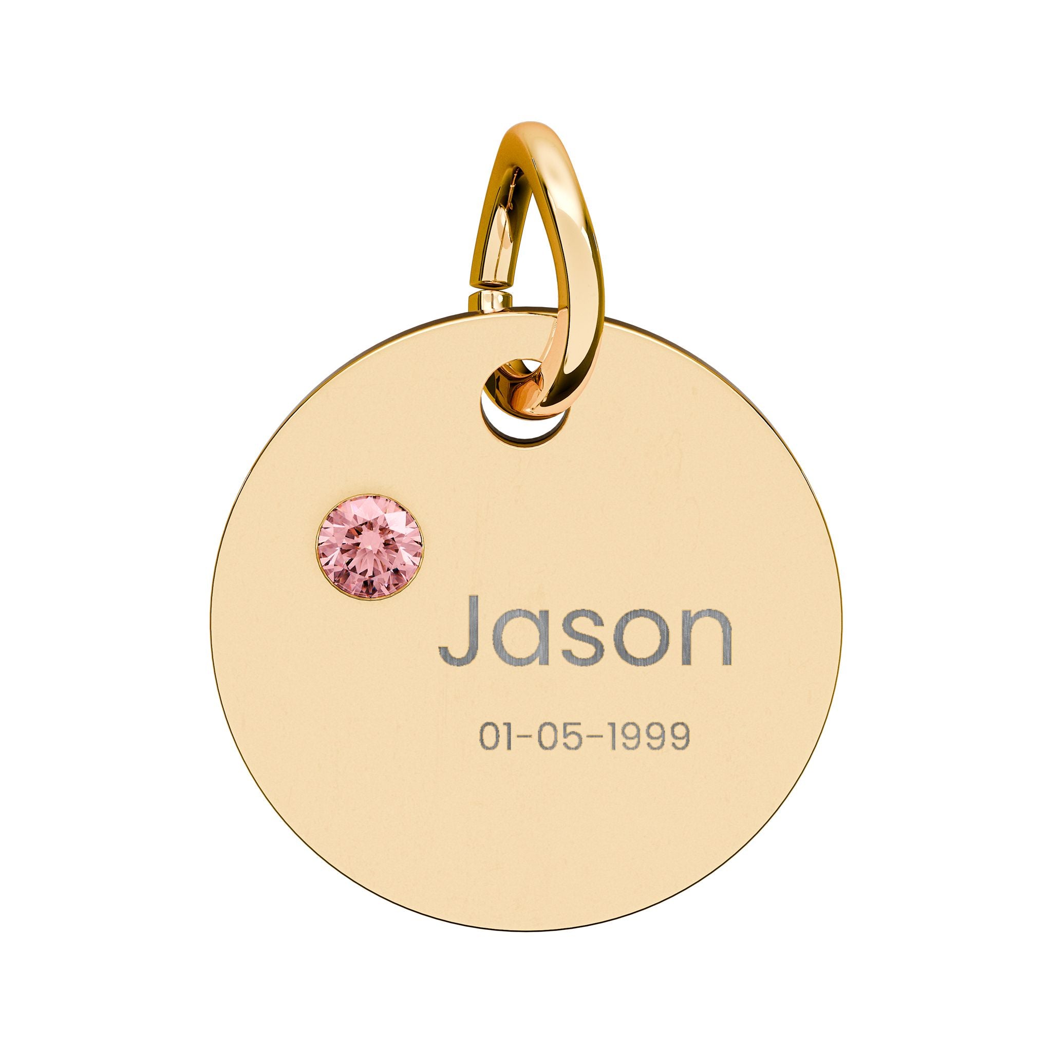 Personalised Circle Birthstone Charm, Rounded Font, gold with colored birthstone (variant preview 12 of 13)