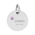 Personalised Circle Birthstone Charm, Rounded Font, stainless steel with Alexandrite birthstone