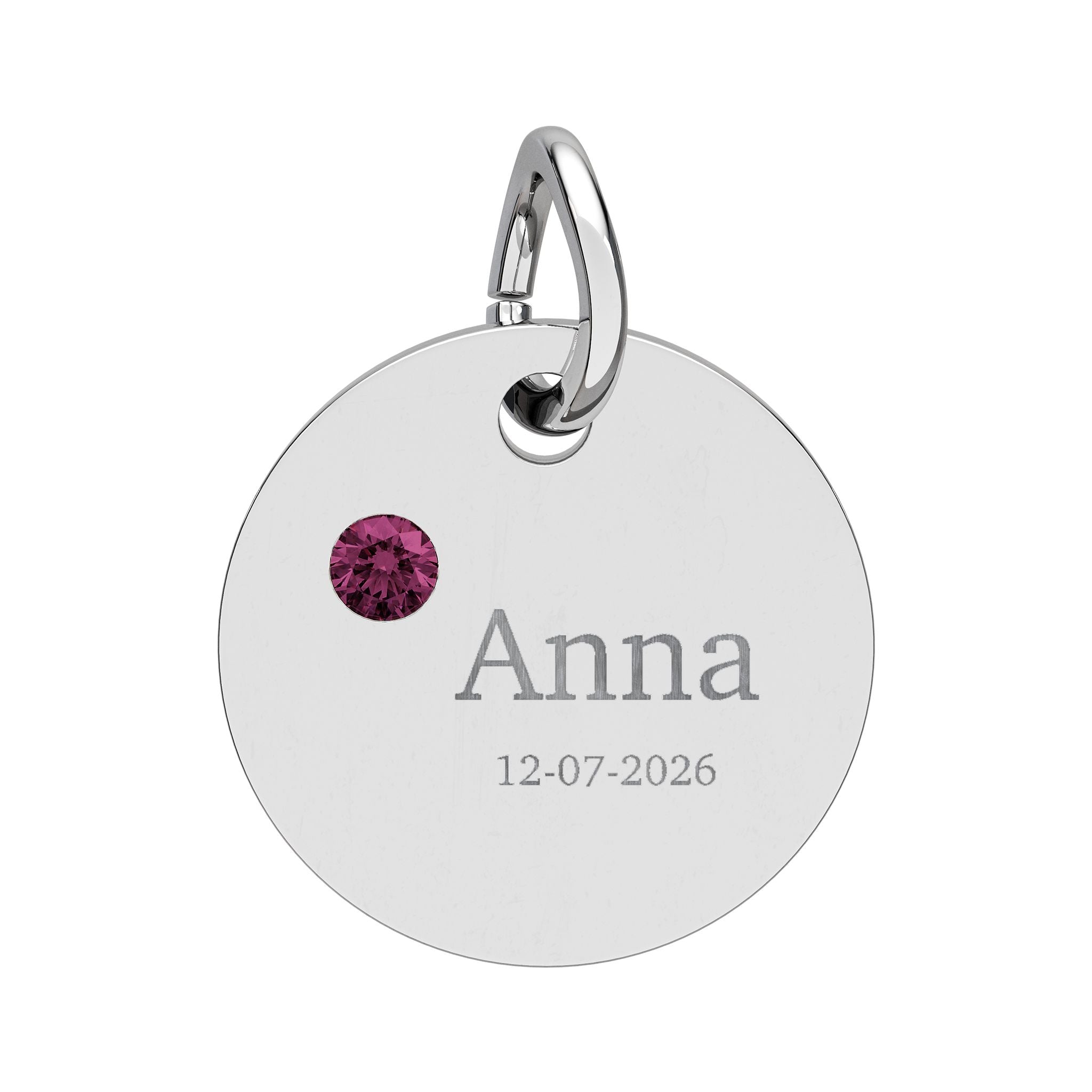Personalised Circle Birthstone Charm, Serif Font, gold with colored birthstone (variant preview 1 of 13)