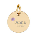 Personalised Circle Birthstone Charm, Serif Font, gold with colored birthstone (variant preview 2 of 13)