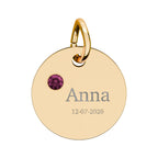 Personalised Circle Birthstone Charm, Serif Font, gold with colored birthstone (variant preview 3 of 13)