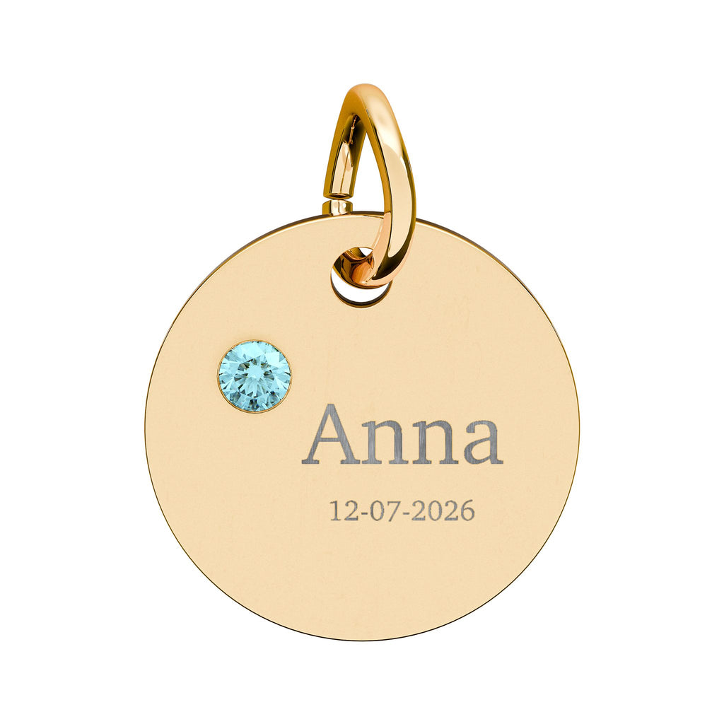 Personalised Circle Birthstone Charm, Serif Font, gold with colored birthstone (variant preview 4 of 13)