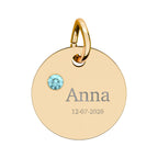 Personalised Circle Birthstone Charm, Serif Font, gold with colored birthstone (variant preview 4 of 13)