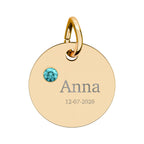 Personalised Circle Birthstone Charm, Serif Font, gold with colored birthstone (variant preview 5 of 13)