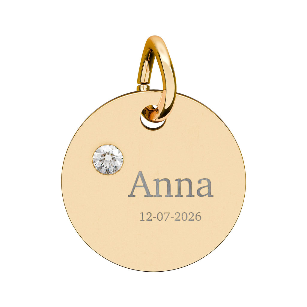 Personalised Circle Birthstone Charm, Serif Font, gold with colored birthstone (variant preview 6 of 13)